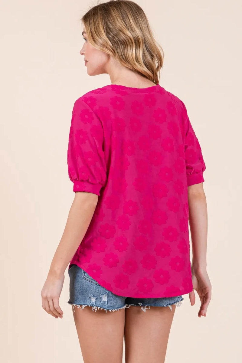 BOMBOM Textured Floral Print Blouse - Elegant Women's Fashion Top for Office, Date Night & Special Occasions