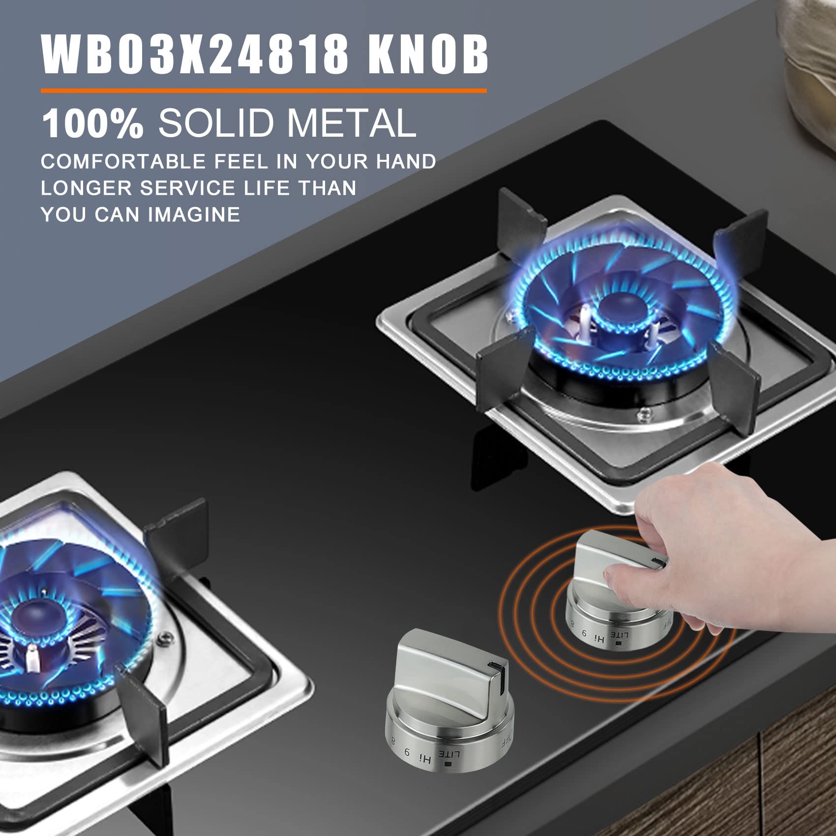 Stainless Steel Gas Stove Knob Replacement for GE - WB03x24818, PS11729081, AP5989029 - Durable Stove Control Knob Compatible with GE Stoves (Not Universal) - Perfect for Kitchen Appliance Repair & Stove Maintenance