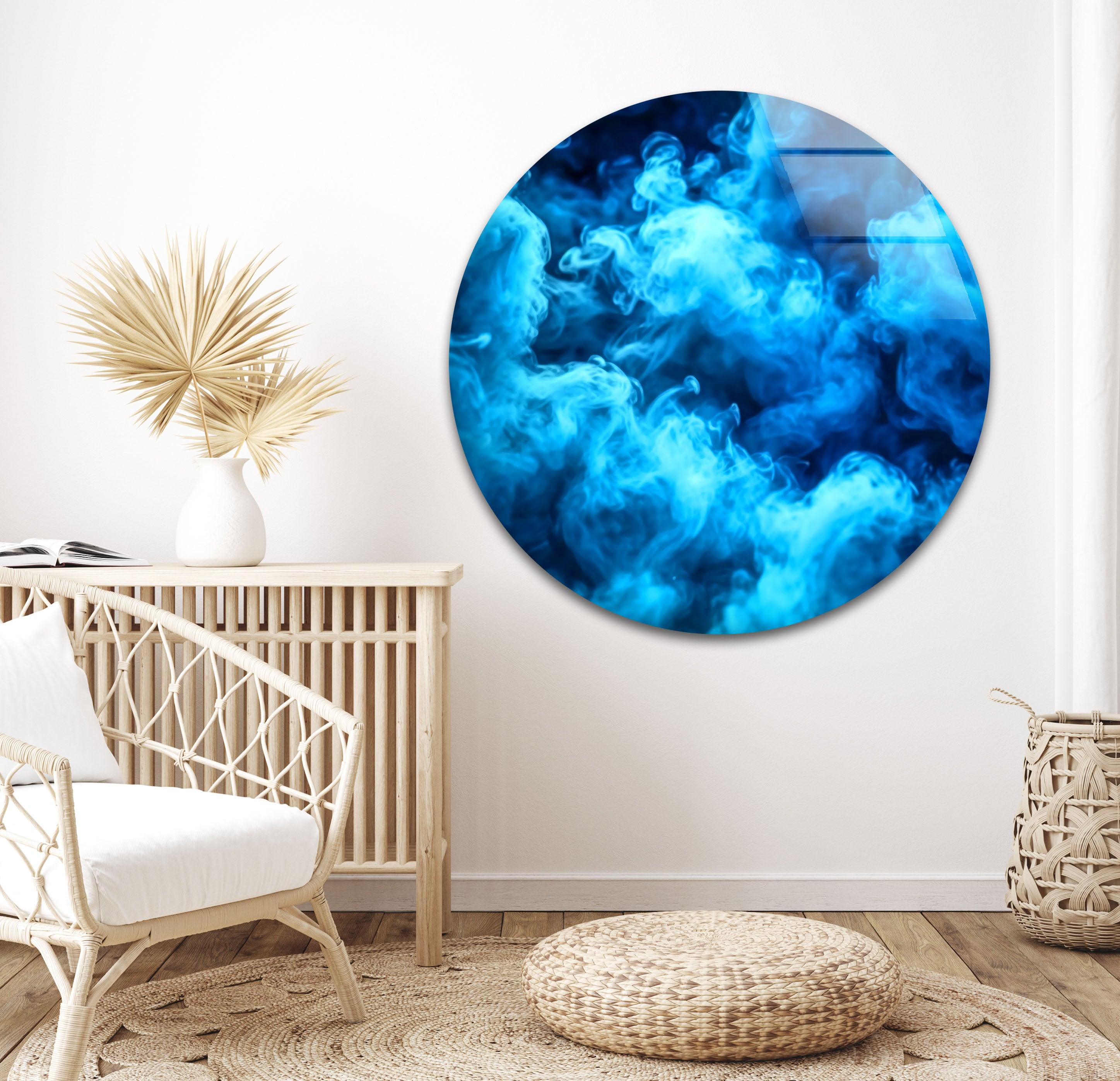 Blue Smoke Glass Wall Art - Modern Abstract Decor for Living Room, Bedroom & Office - Handmade Glass Artwork for Home & Office Decor