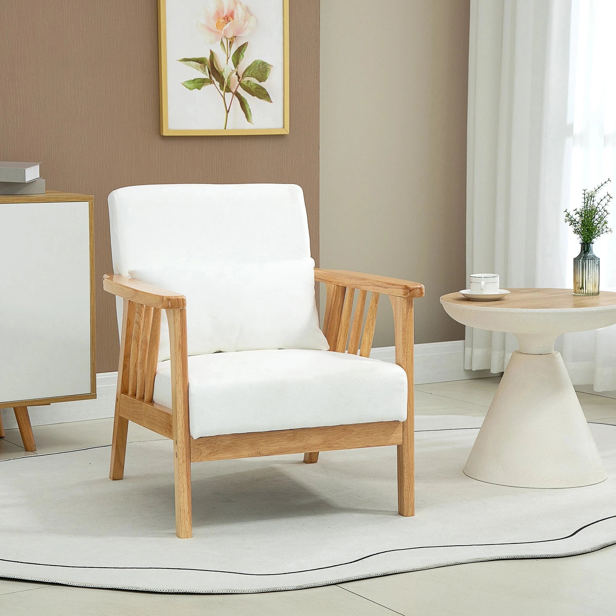 Premium Upholstered Lounge Chair with Sturdy Rubber Wood Frame - Includes Throw Pillows & Comfortable Cushion - 2 Color Options - Perfect for Living Room, Bedroom or Office Relaxation