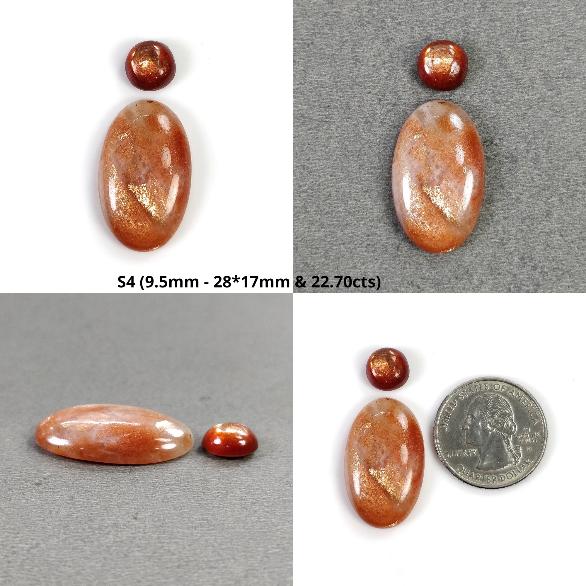 Natural Untreated Chatoyant Orange Sunstone Gemstone Cabochon - 2pcs or 3pcs Oval Shape for Jewelry Making, Healing Crystals & Spiritual Gifts