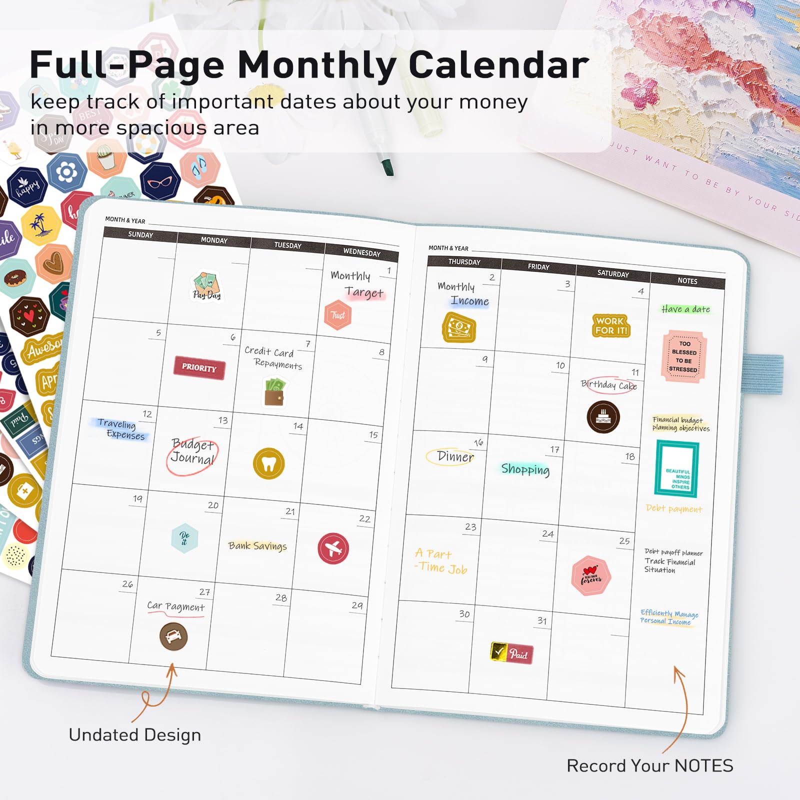 WEMATE 2025 Monthly Budget Planner - Undated Expense Tracker Notebook & Financial Organizer | 12-Month Bill Organizer, A5 Account Book for Money Management (Blue) | Perfect for Personal Finance, Household Budgeting & Financial Goal Tracking