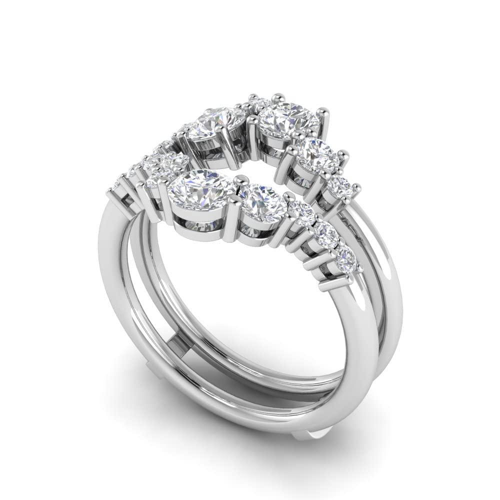 TwoBirch Floral Design Off-Center Ring Guard & Engagement Ring Bridal Set (2 Rings) - Diamond Simulant White Gold Wedding Band for Women - Perfect for Proposals, Anniversaries & Bridal Jewelry