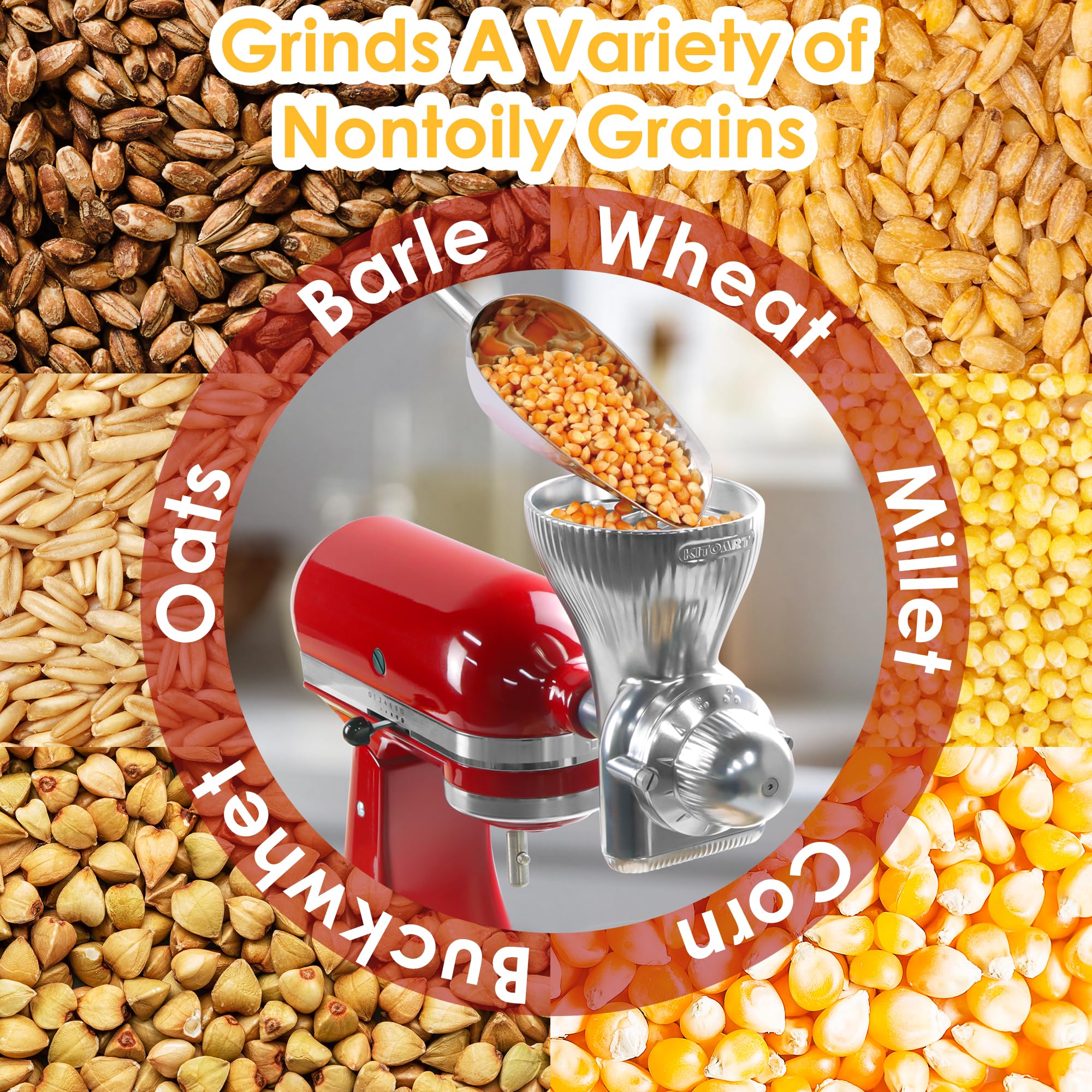 Premium Stainless Steel Grain Mill Attachment for KitchenAid Stand Mixer - 12 Adjustable Grind Levels for Wheat, Corn, Oats & More | Perfect for Baking, Home Milling & Healthy Meal Prep