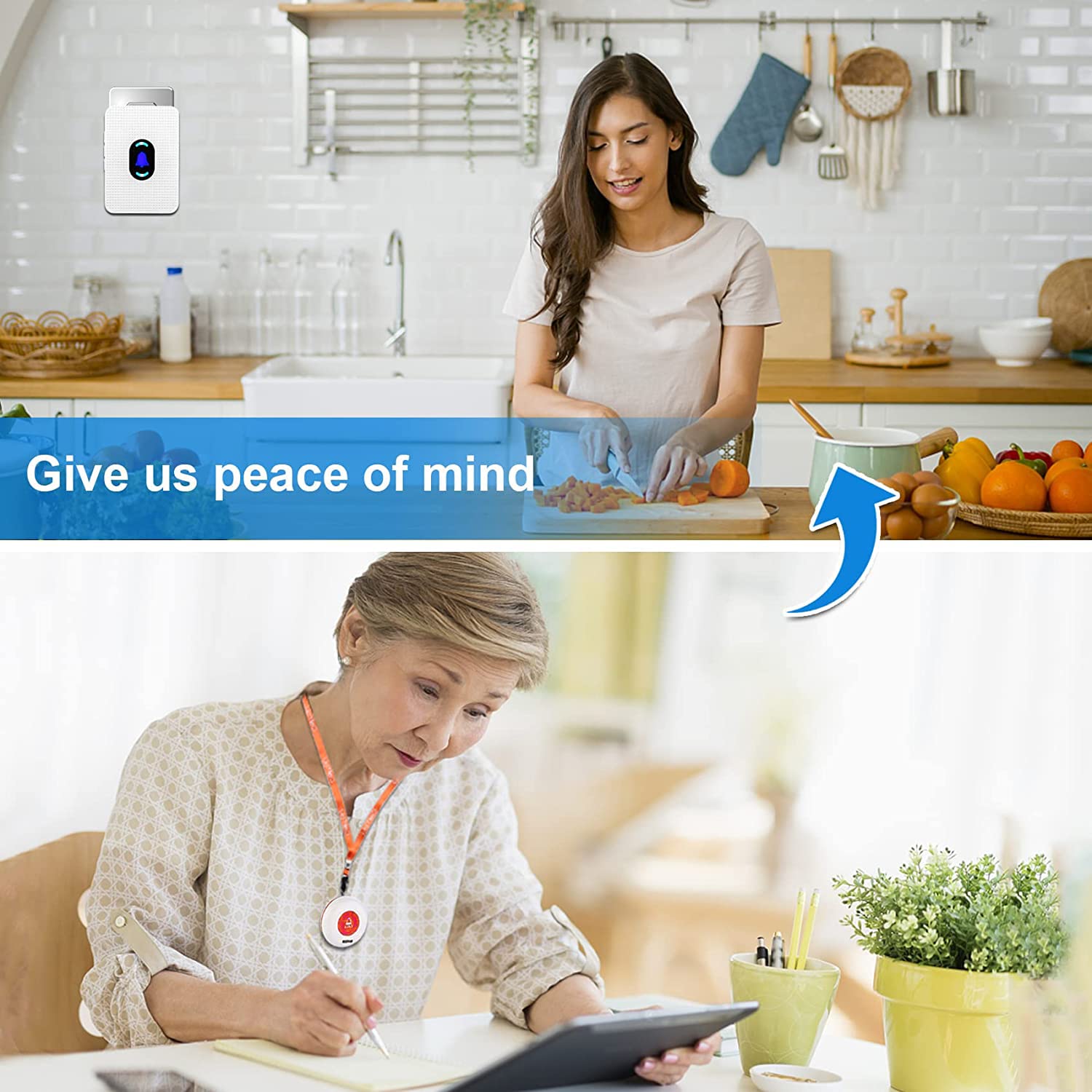 Daytech Wireless Caregiver Pager Call Button for Elderly - Emergency Alert System for Seniors & Disabled - Home Healthcare & Nursing Assistance Device