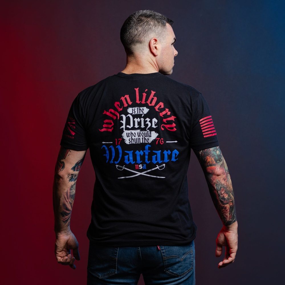 Liberty Is The Prize T-Shirt - Black Cotton Graphic Tee for Men & Women | Patriotic American Flag Shirt for Independence Day & Political Events