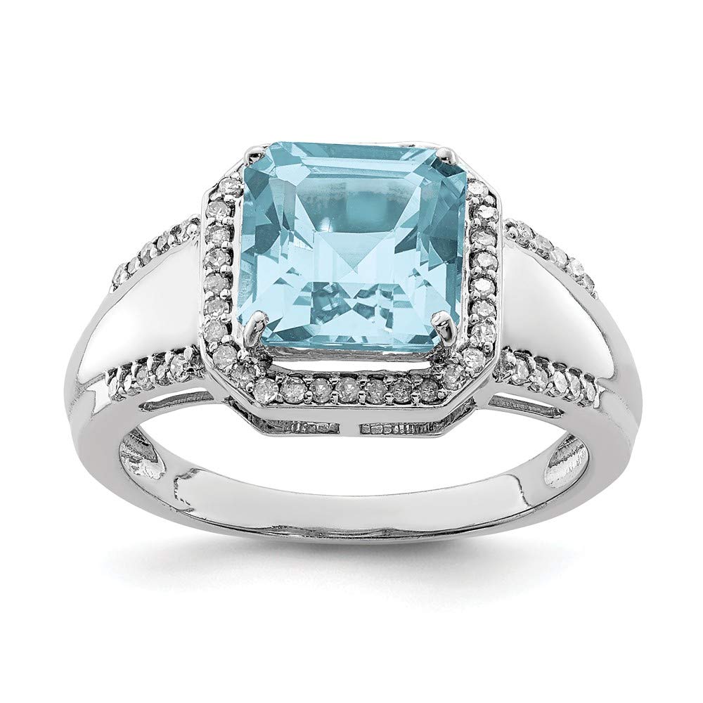 925 Sterling Silver Diamond & Swiss Blue Topaz Ring for Engagement