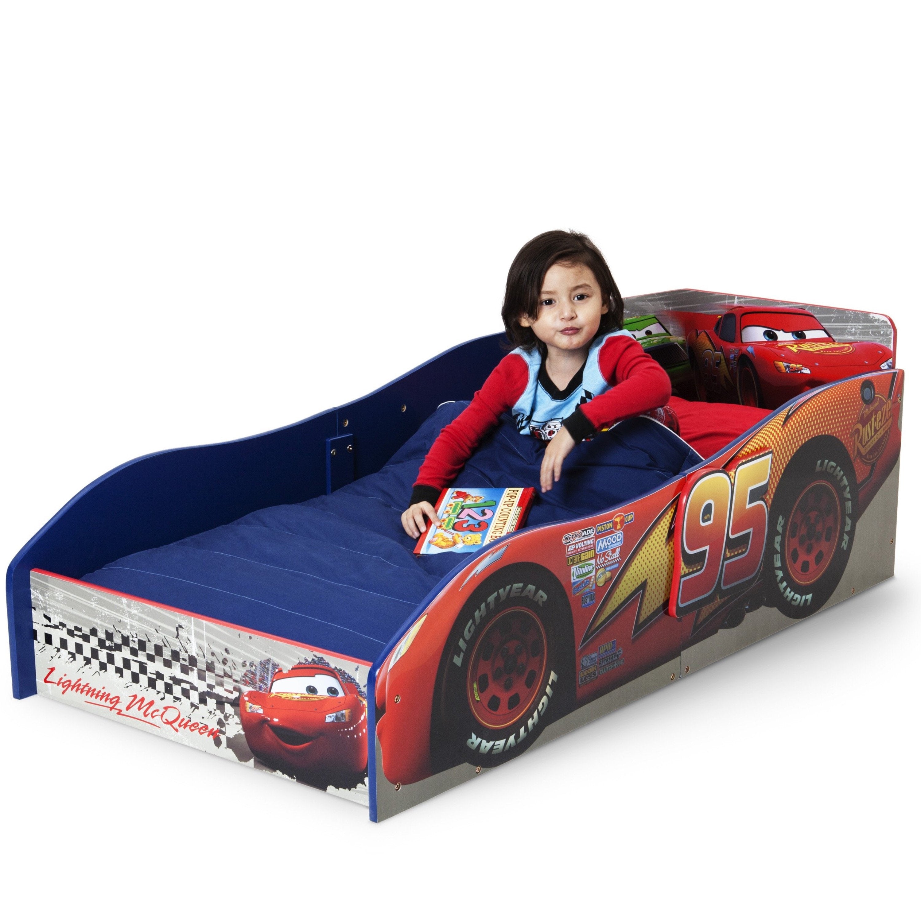 Wooden Toddler Car Bed for Kids - Race Car Themed Bedroom Furniture for Boys & Girls - Perfect for Nursery, Bedroom, and Playroom Decor