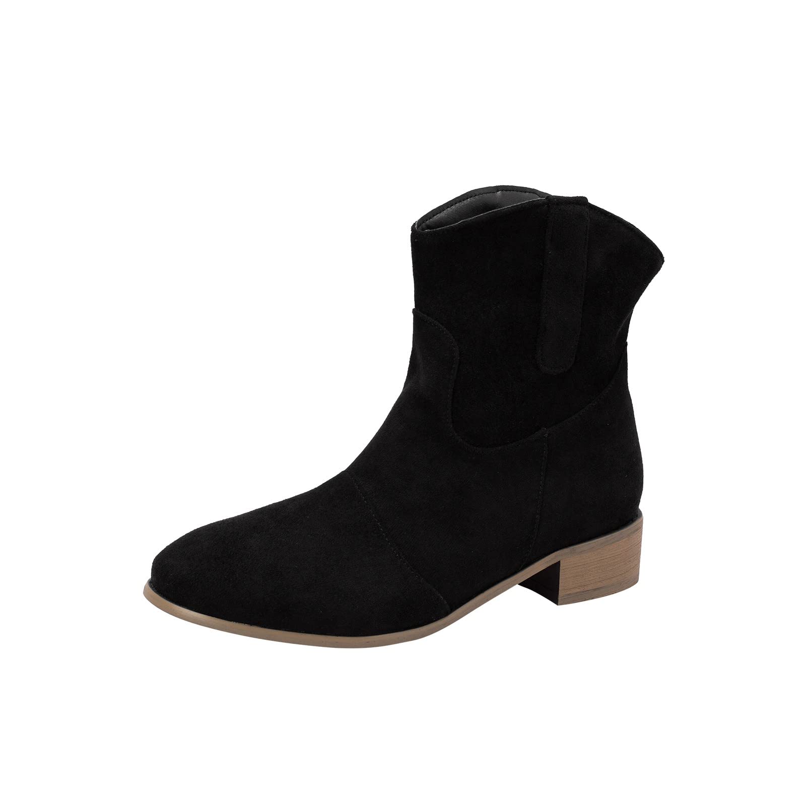 Women's Stylish Retro Flock Round Toe Mid Heel Boots - Comfortable Black Ankle Boots for Work, Party & Fall Fashion | Size 6 Wide