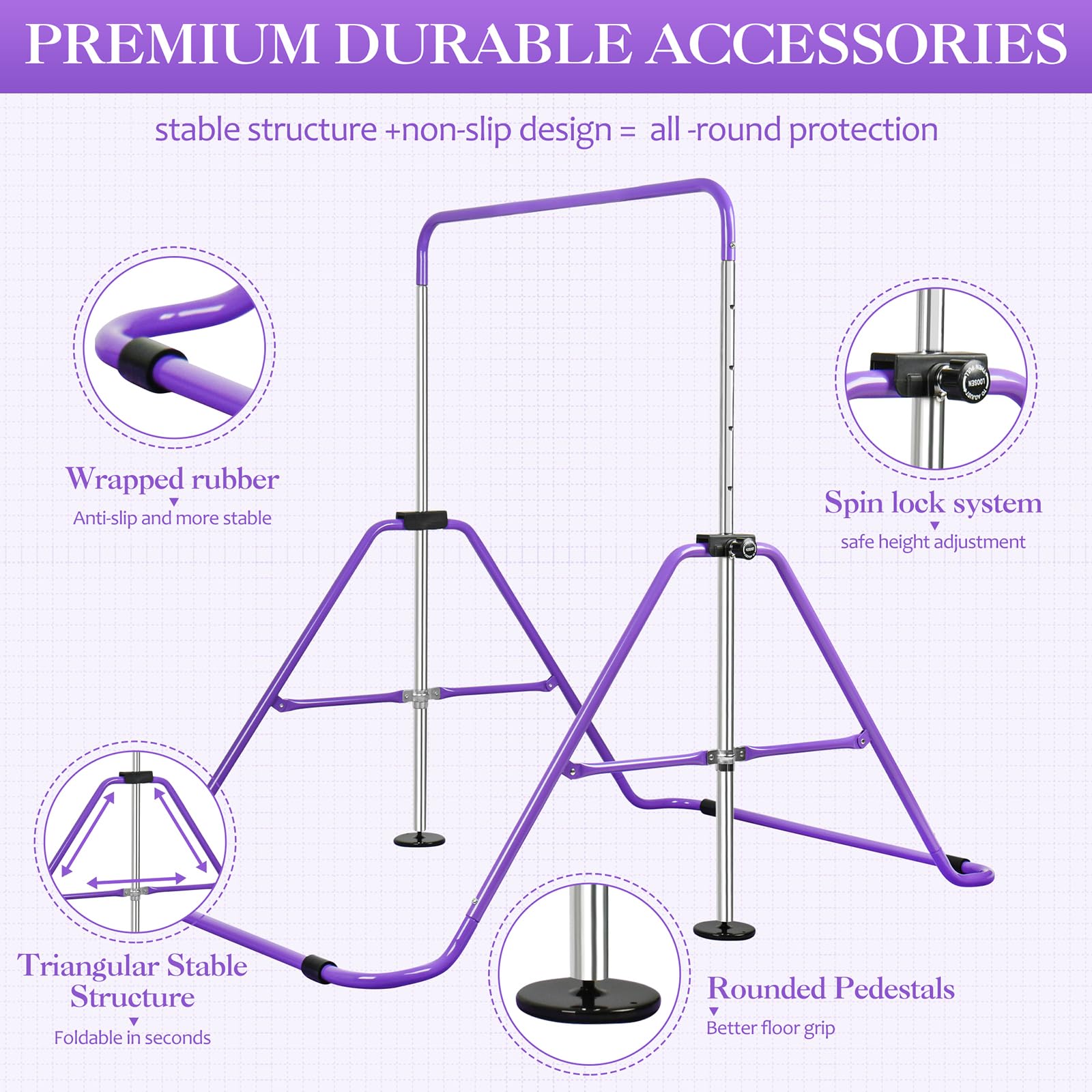 Adjustable Gymnastics Bars for Kids - Foldable Training Equipment for Home Gym