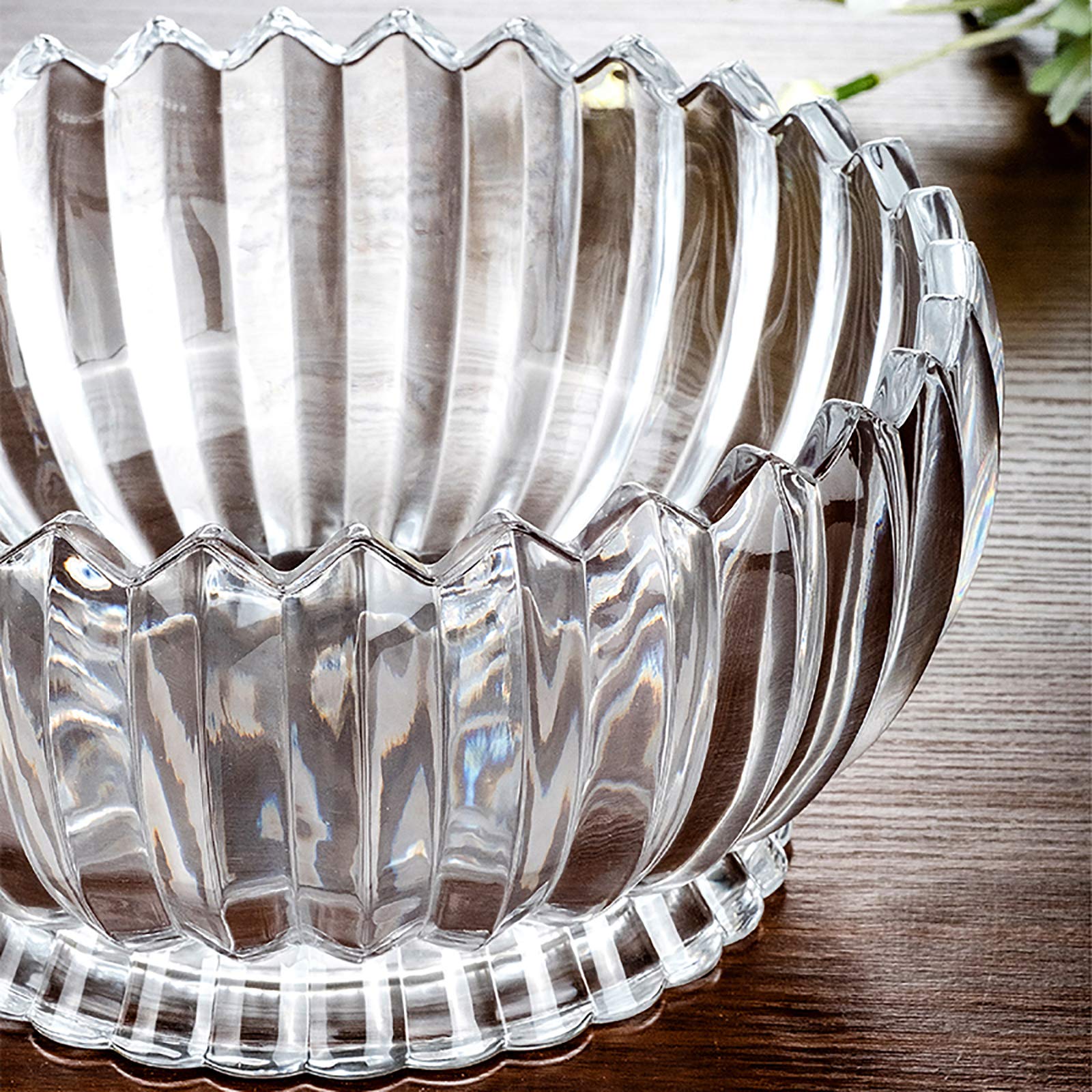 Elegant Clear Crystal Glass Salad Bowl - 22x12cm (9x5inch) Multipurpose Serving Dish for Fruits, Snacks, Desserts | Perfect for Home Decor, Office Parties & Wedding Centerpieces