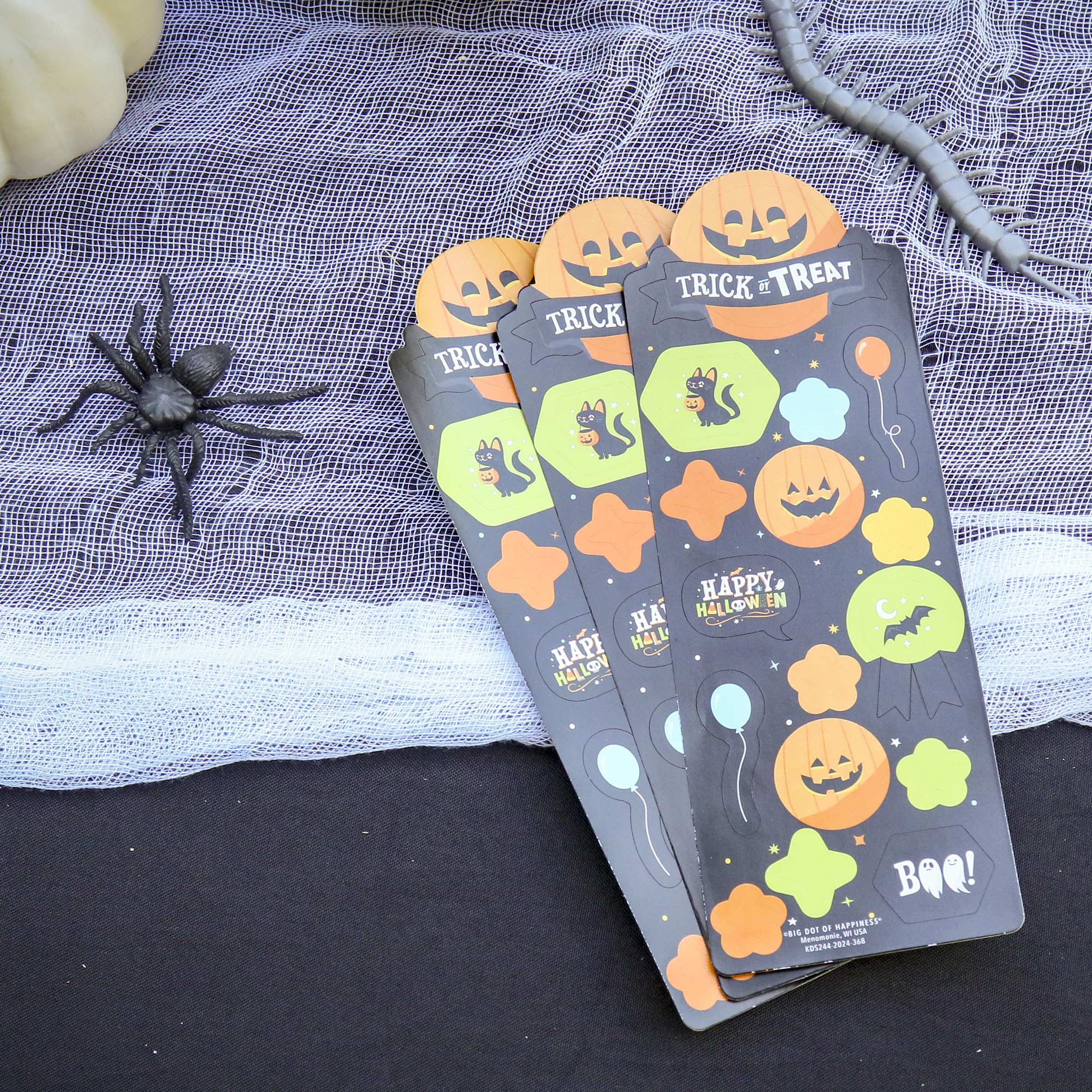 Big Dot of Happiness Jack-O'-Lantern Halloween Stickers - 16 Sheets with 256 Fun Pumpkin Stickers for Kids Halloween Party Favors, Classroom Treats & Trick-or-Treat Goodie Bags