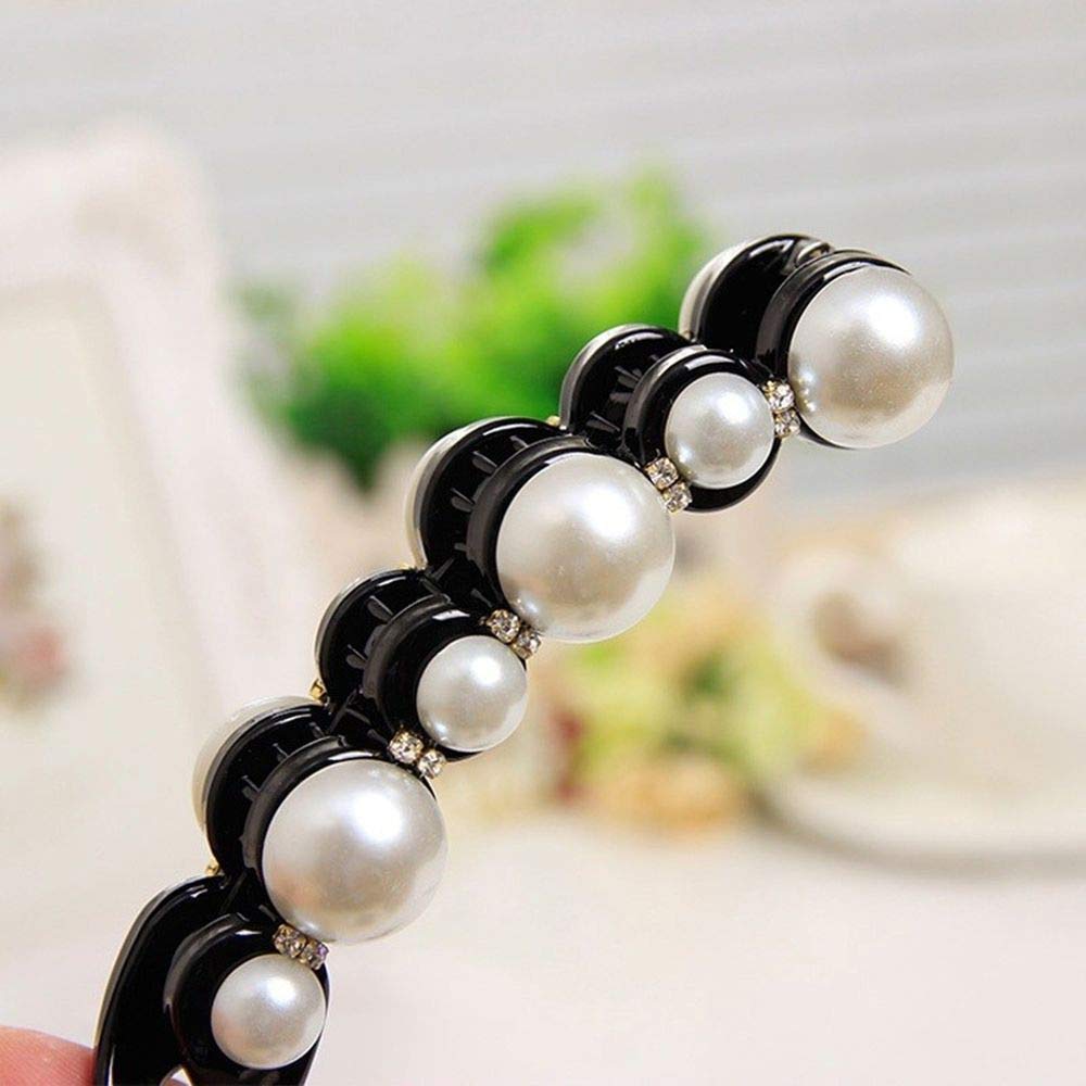 Elegant Pearl Rhinestone Banana Hair Clips for Women - 6 Pcs Set, Ponytail Hairpins, Barrettes & Headwear Accessories - Perfect for Weddings, Parties & Everyday Styling