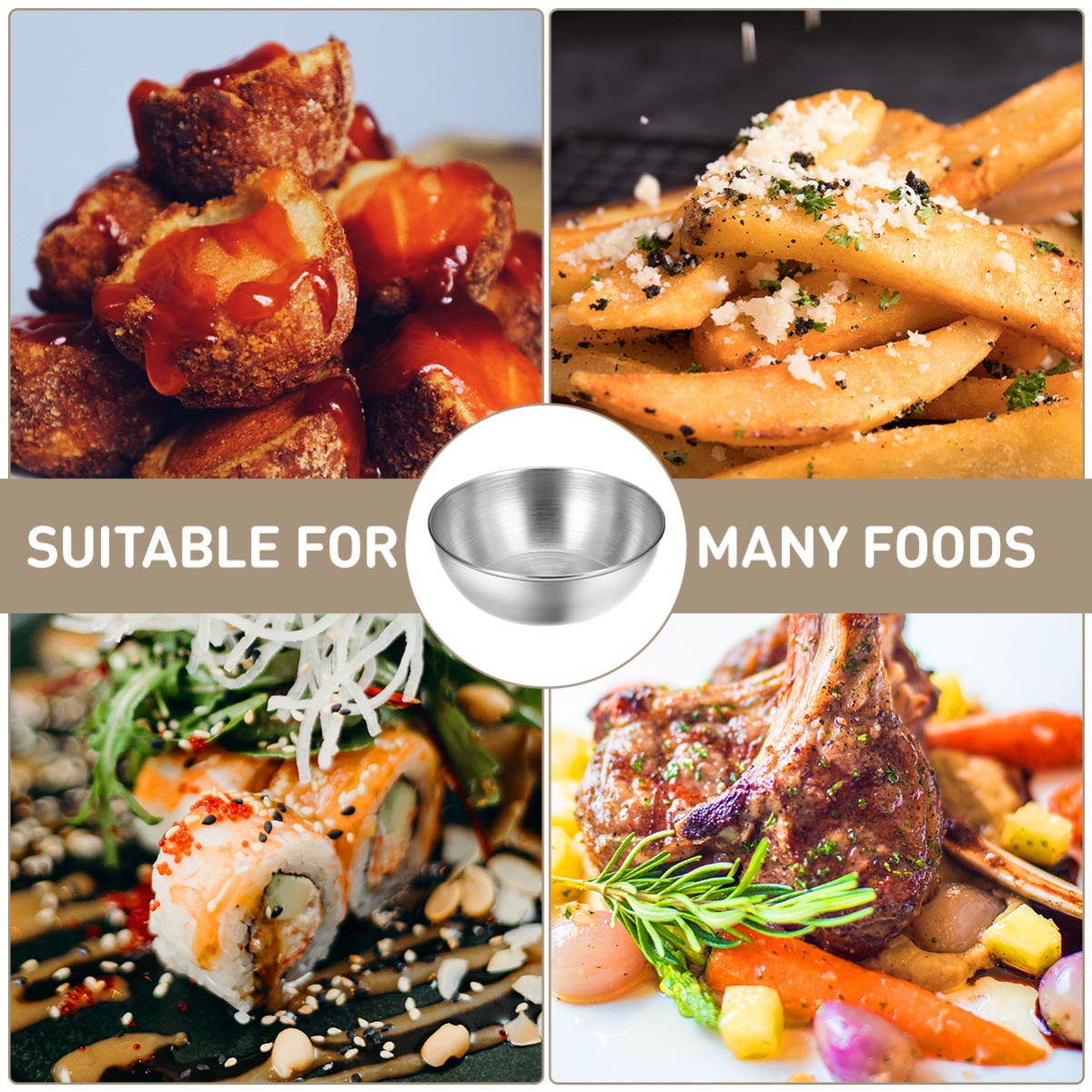 Yardwe 4-Piece Stainless Steel Round Sauce Dishes - Mini Appetizer Plates for Sushi, Dipping Sauces, Seasonings & Small Snacks - Perfect for Entertaining, Dining, and Food Presentation