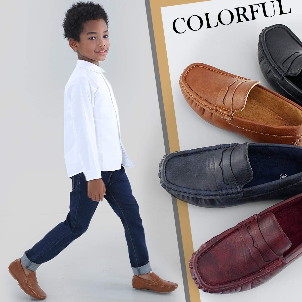 Hawkwell Kids Penny Loafers - Slip-On Casual Dress Shoes for Toddler, Little & Big Kids - Comfortable Moccasin Style for School, Church & Special Occasions