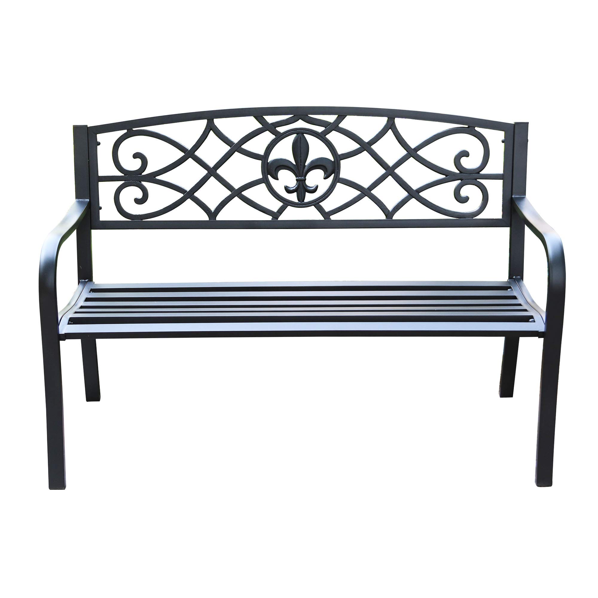 4.1 Ft Steel Frame Garden Bench - Outdoor Patio Chair for Yard, Park & Backyard - 2-Person Loveseat with Shuttlecock Design Backrest & Slatted Seat - Durable Outdoor Furniture for Gardens, Decks, Porches & Poolside Areas