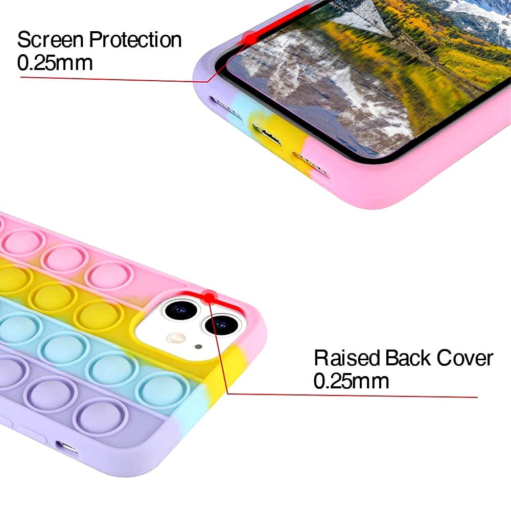 **Pop It Phone Case for iPhone 11 - Stress Reliever Push Pop Bubble Fidget Toy Cover, Cute Soft Silicone Protective Shell for iPhone 11 (6.1 Inch) - Rainbow | Fun & Anxiety Relief for Kids & Adults**