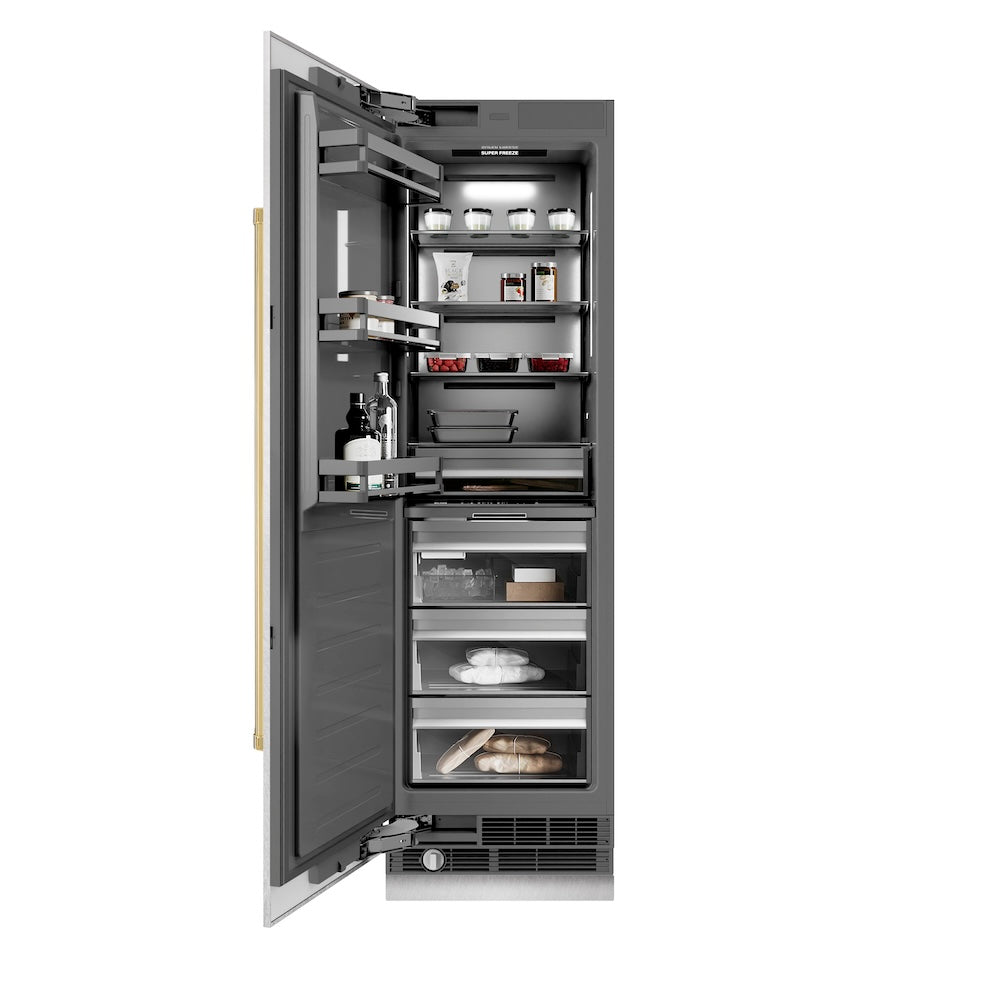 ZLINE Autograph Edition 24 Inch 12.4 Cu Ft Column Freezer - Stainless Steel with Graphite Gray Interior & Gold Accents | Energy Efficient Standalone Deep Freezer for Home, Restaurant, or Commercial Kitchen Storage
