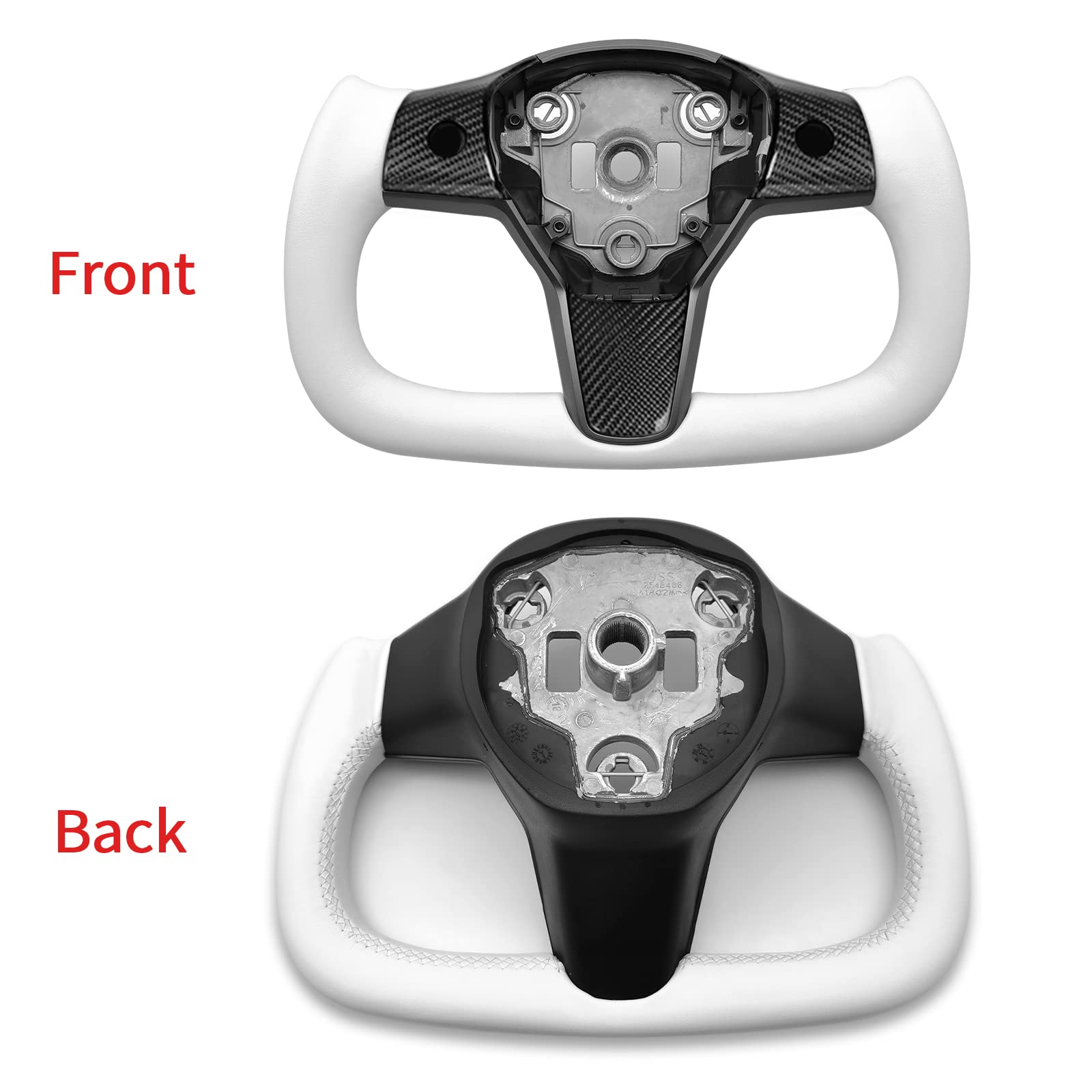 YAMUDA Carbon Fiber Steering Wheel Cover for Tesla Model 3 & Y (All Years) - White Square Aircraft Style with Side Handle | Premium Car Interior Upgrade for Enhanced Grip & Sporty Driving Experience
