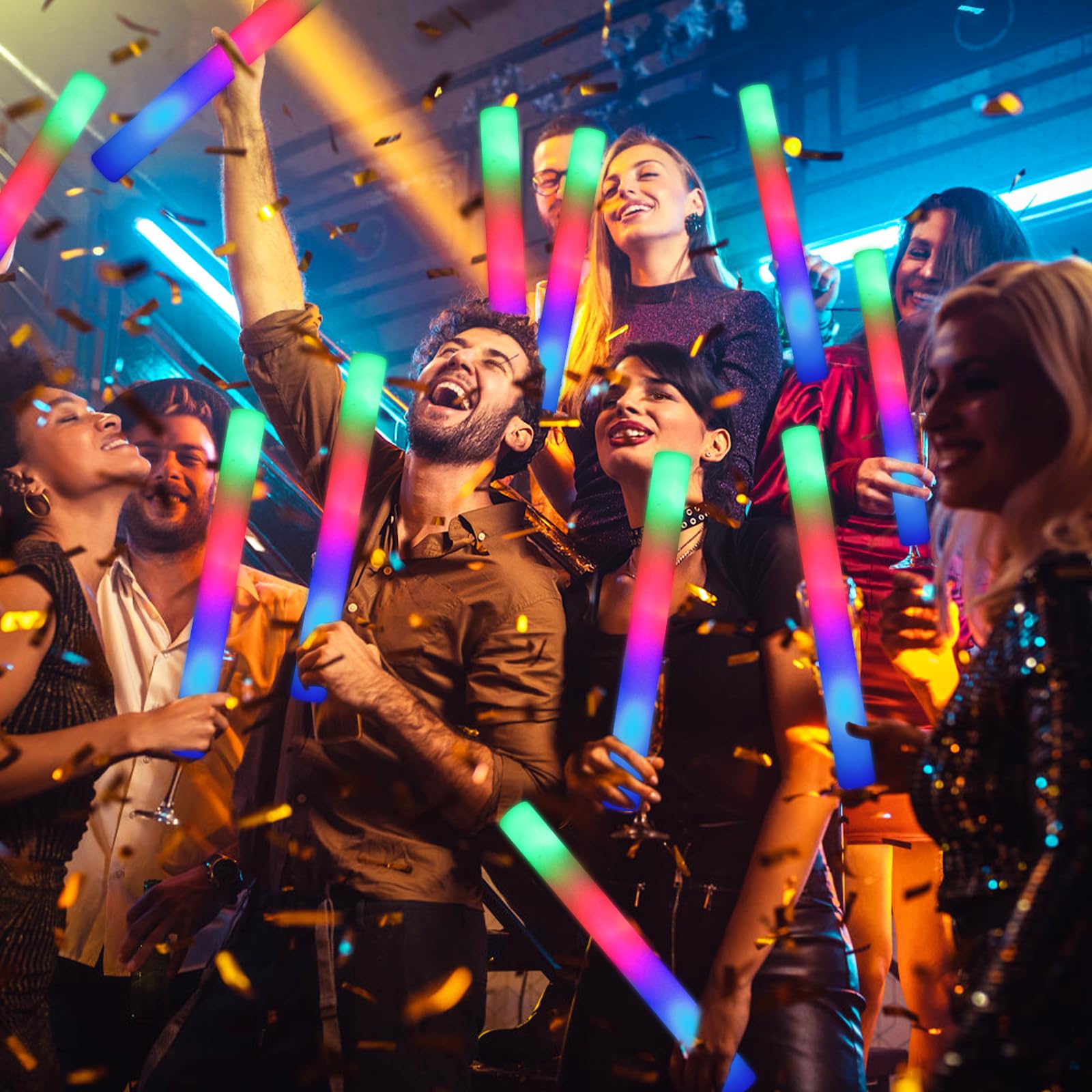 100 PCS Foam Glow Sticks Bulk - 3 Mode Colorful Flashing LED Light Sticks for Parties, Raves, Concerts | Glow in The Dark Party Supplies for Wedding, Birthday, Christmas, New Year Celebrations | Perfect for Night Events, Pool Parties, Halloween & Festivals