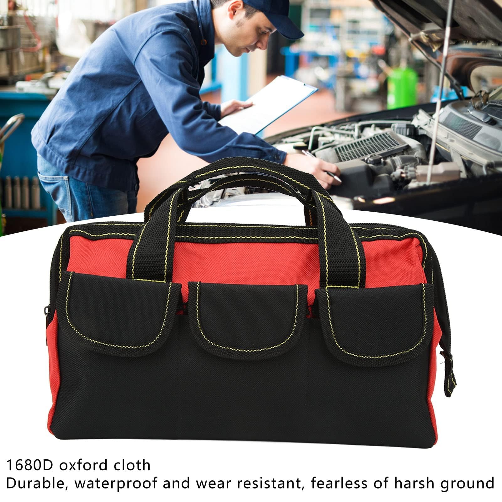 Durable 13in Waterproof Tool Storage Bag - 1680D Double Strand Oxford Cloth, Multi-Pocket Wide Mouth Organizer for Home, Workshop & DIY Tools | Perfect for Contractors, Handymen & Home Improvement Projects