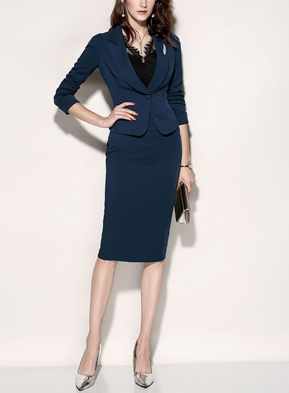 Women's 2-Piece Business Suit Set - One Button Blazer & Pencil Skirt for Office Formal Wear | Professional Work Attire & Career Outfits