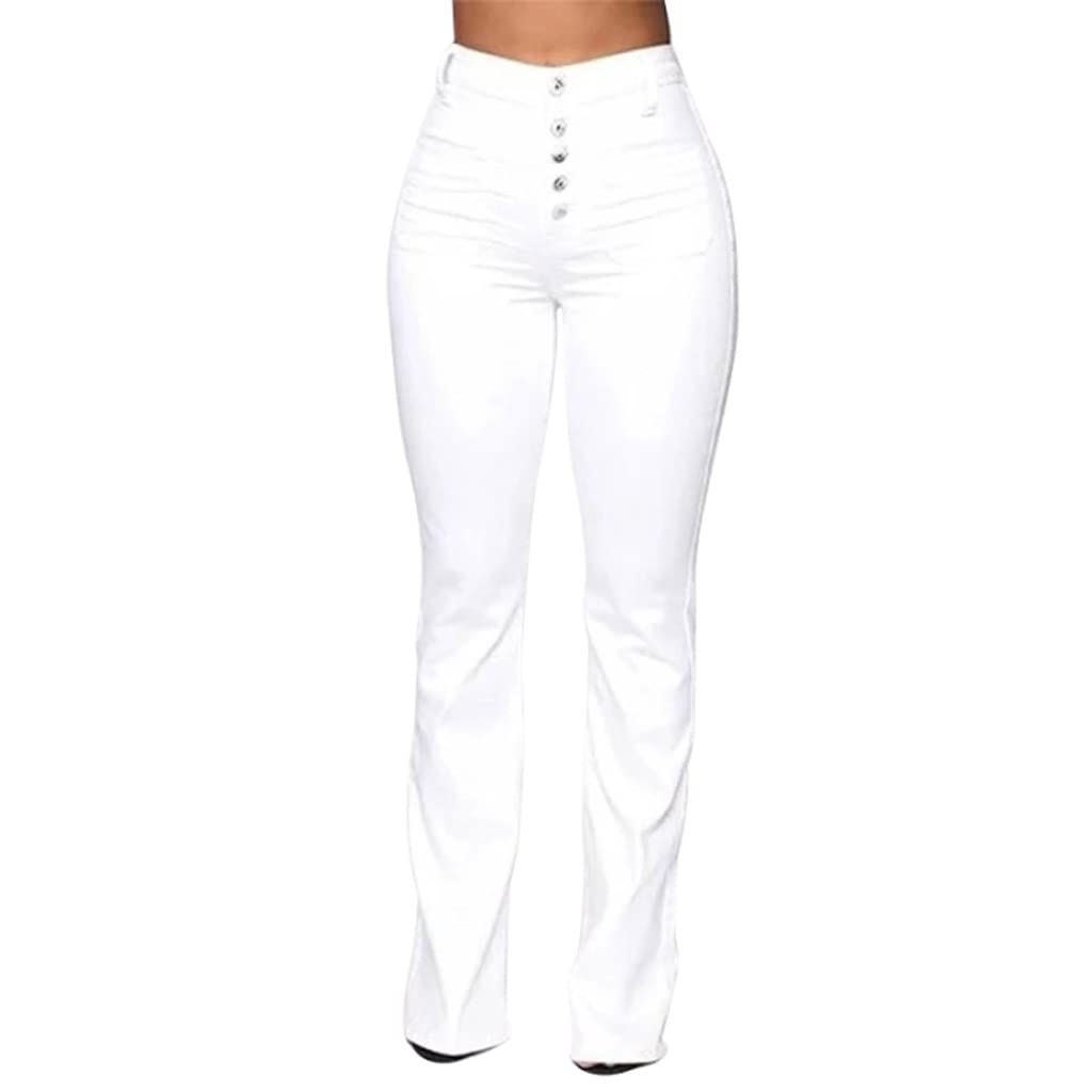 TWDYC Women's High Waist Flared Jeans - Vintage Washed Denim Pants, Button Fly & Retro Style (Plus Size XL, Color C) | Perfect for Casual Outfits, Date Nights & 70s Fashion Looks