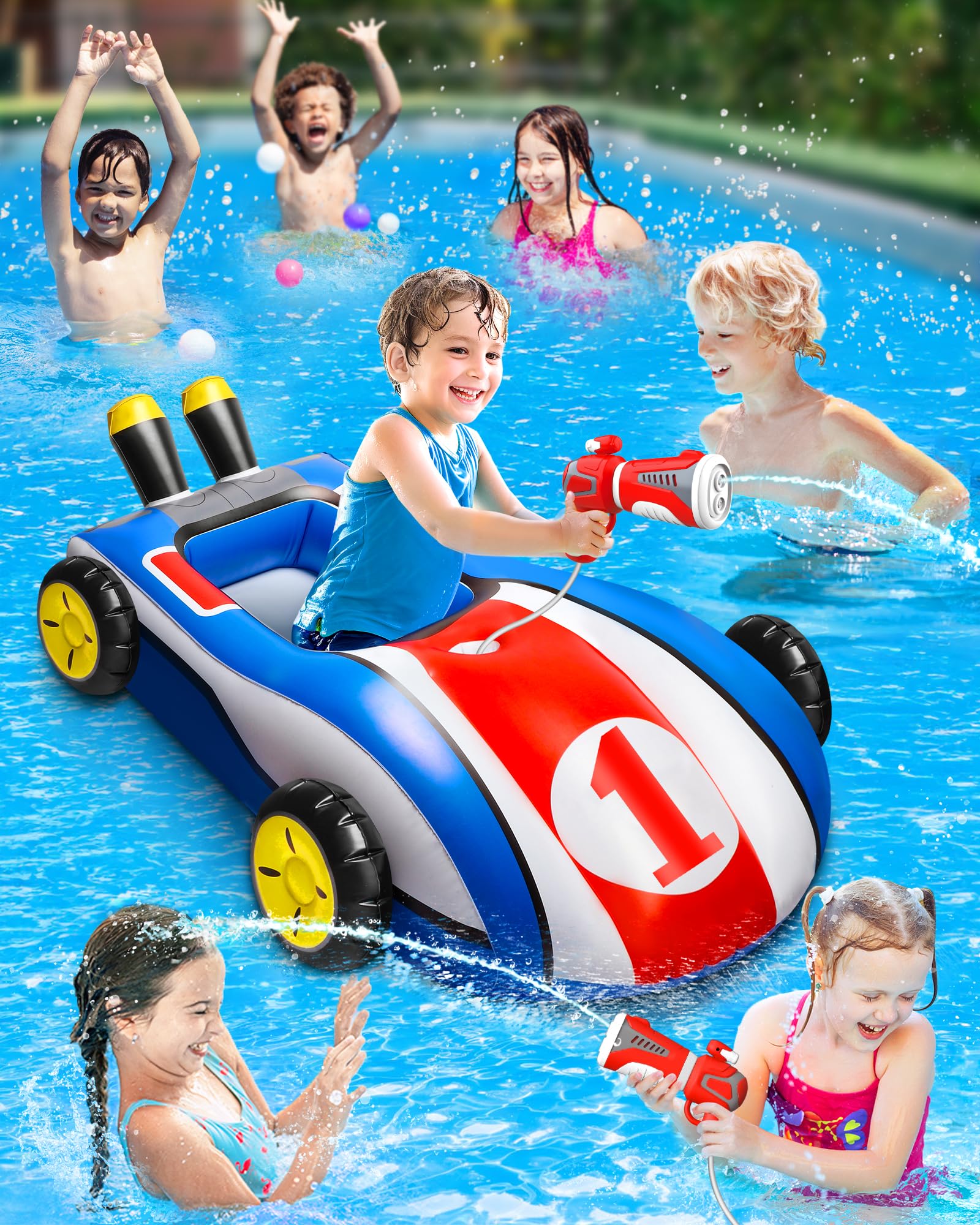 **HopeRock Inflatable Pool Floats with Water Gun for Kids Ages 3-8 - Ride-On Pool Toys for Toddlers, Boys & Girls - Fun Summer Outdoor Water Games for Pools, Lakes & Beaches**