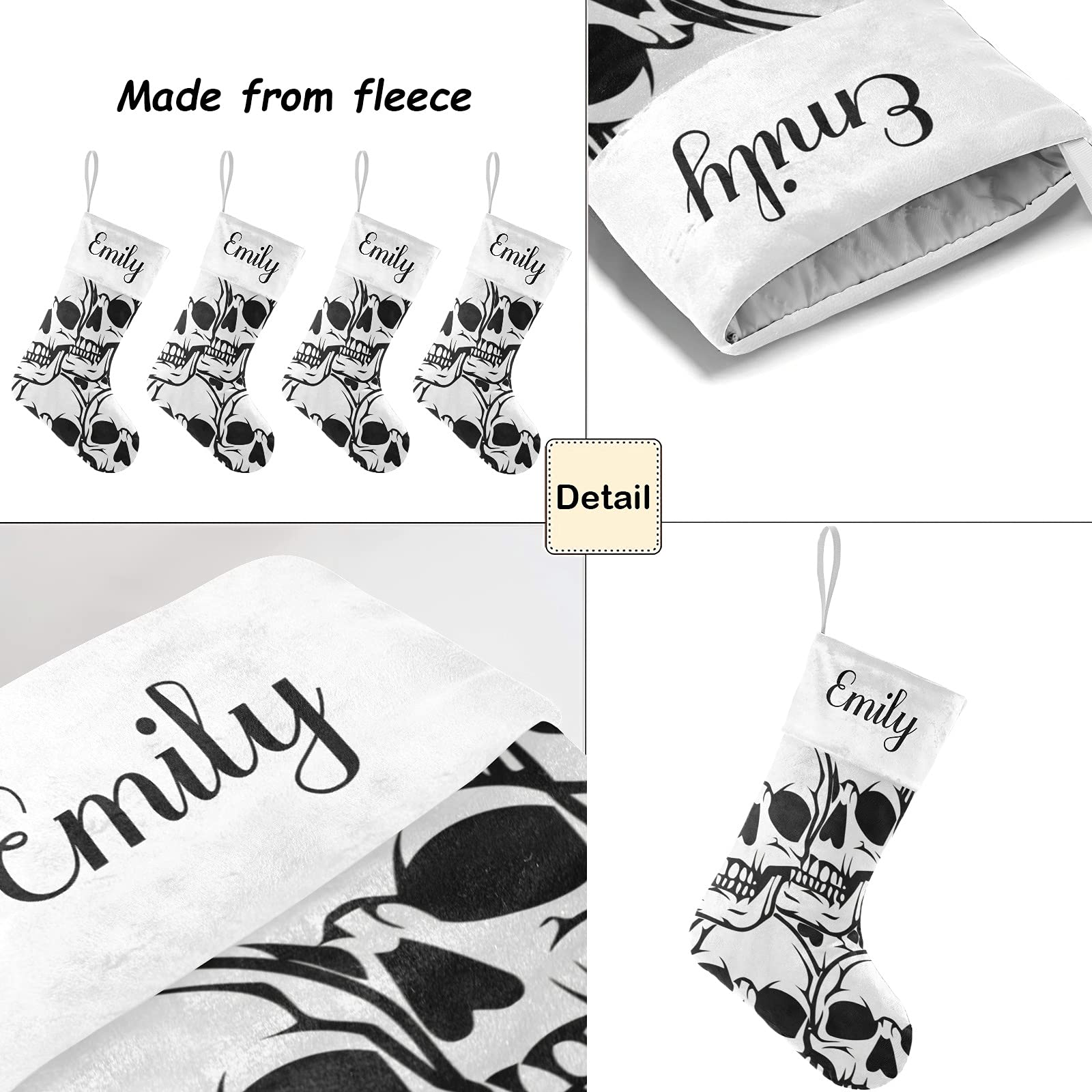 Personalized Black Skull Christmas Stockings - Custom Name Embroidered Holiday Decor (17.52x7.87 Inch) - Perfect for Gothic Xmas, Halloween-Christmas Transition & Alternative Holiday Gift Giving