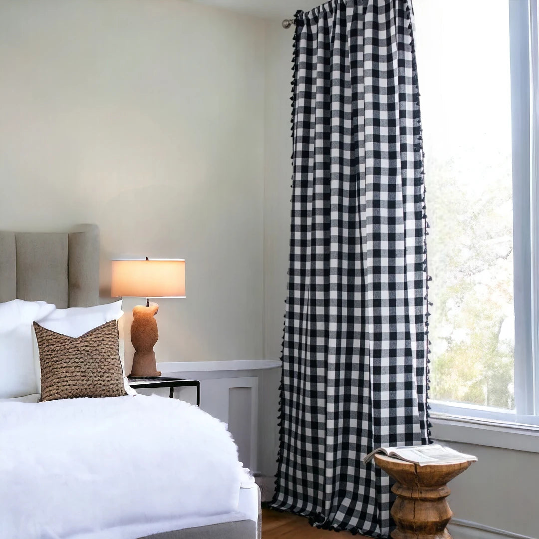 Aniya Black Gingham Plaid Light Filtering Custom Curtains - Perfect for Living Room, Bedroom & Home Decor