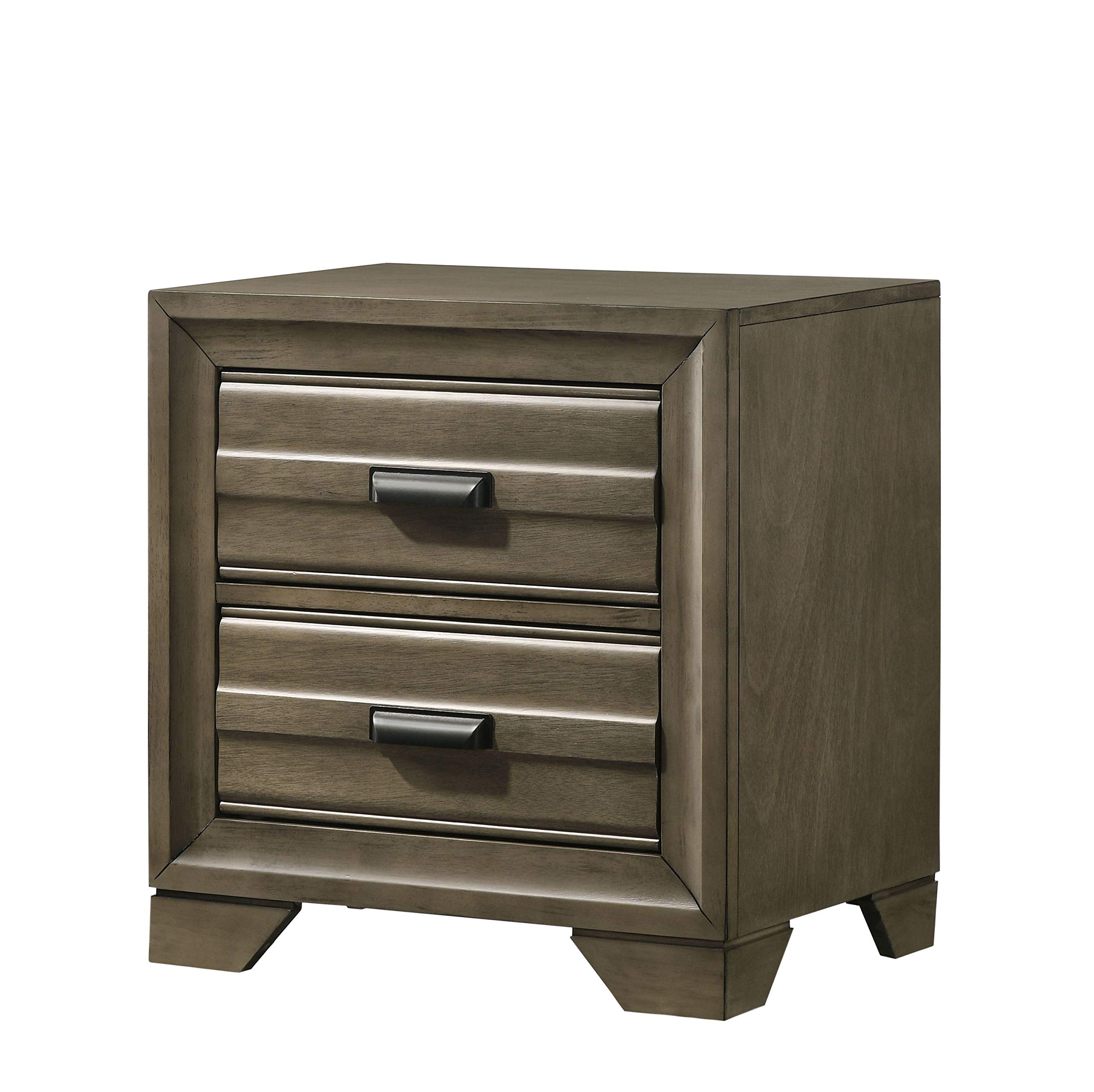 Roundhill Furniture Loiret Wood 2-Drawer Nightstand, Light Gray - Modern Bedside Table for Bedroom, Living Room & Guest Room Storage