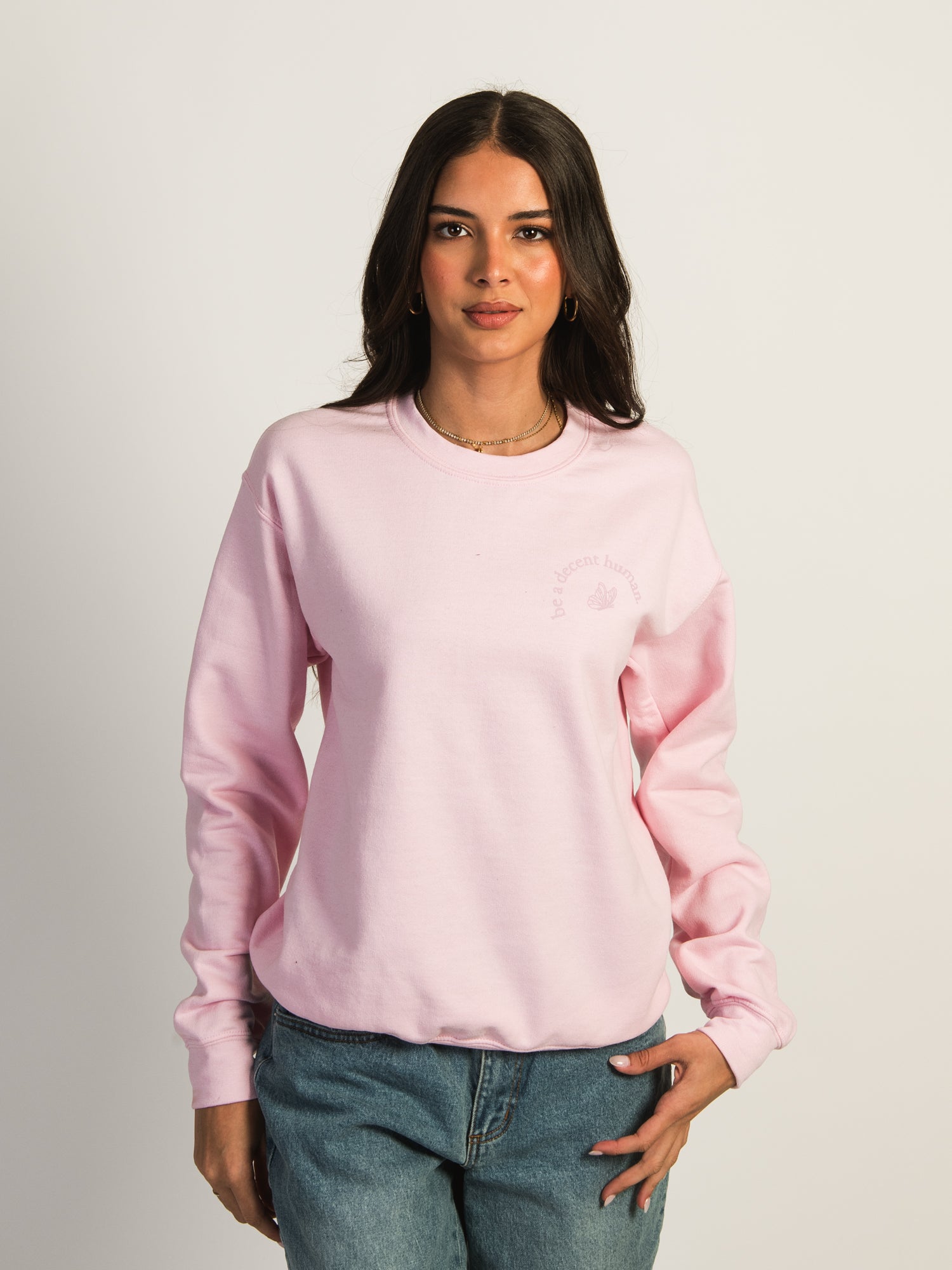 Barstool Sports Be A Decent Human Text Crewneck Sweatshirt - Comfortable Casual Wear for Men & Women | Perfect for Everyday Outfits, Lounge Wear, and Fan Apparel