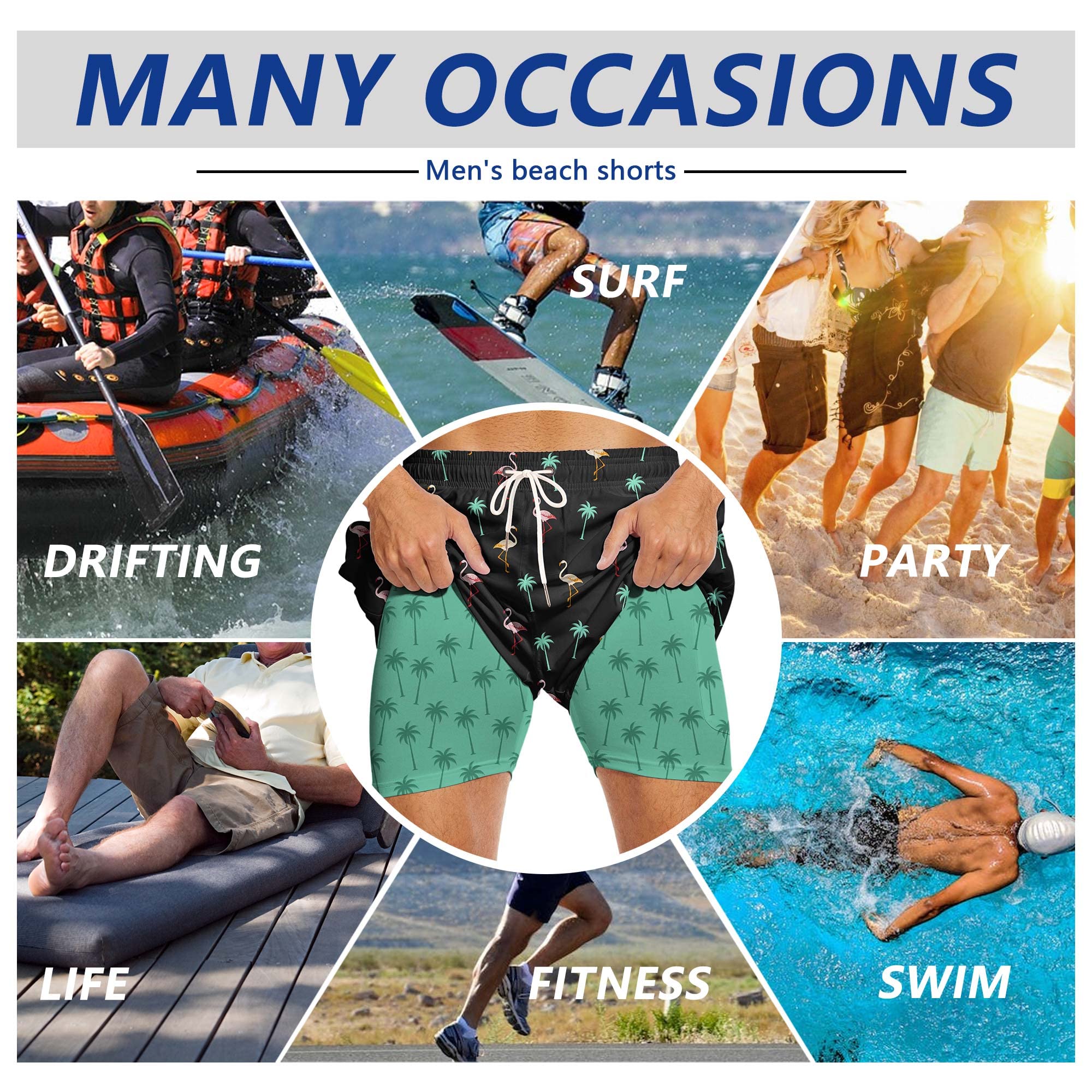 Men's Quick Dry Swim Trunks with Compression Liner - 7
