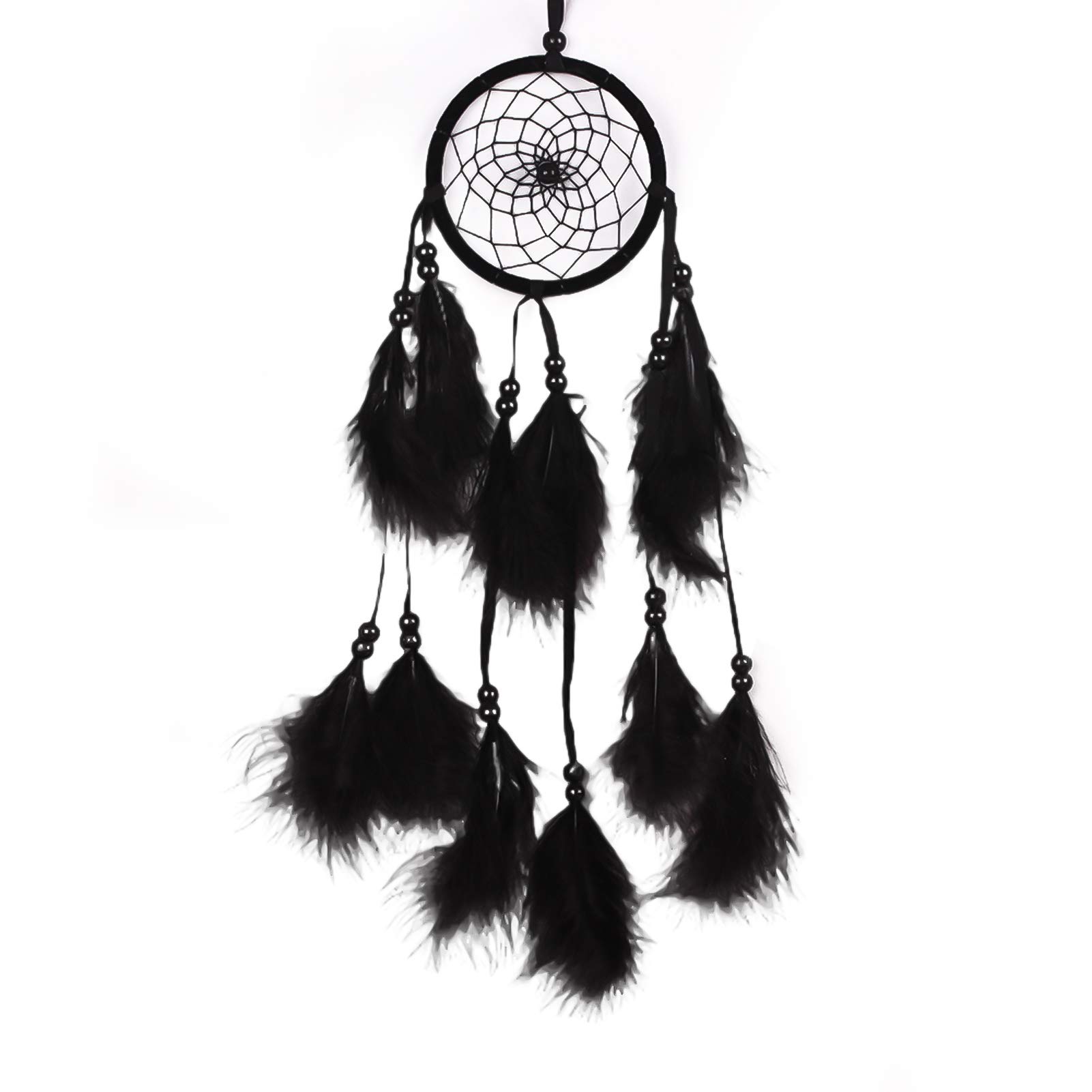 Dream Catcher Feather Pendant - Handmade Black Boho Wall Hanging for Bedroom Decor, Home & Office Spiritual Gift | Perfect for Meditation Spaces, Nursery, and Bohemian Interior Design