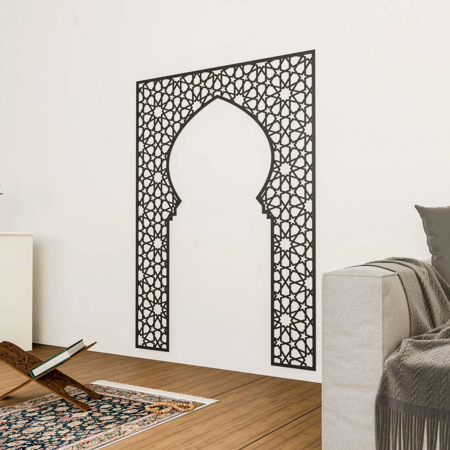 Handcrafted Wooden Mihrab Islamic Wall Art for Home Prayer Space - 10 Pointed Star Design | Perfect for Muslim Prayer Room Decor & Islamic Home Decorations