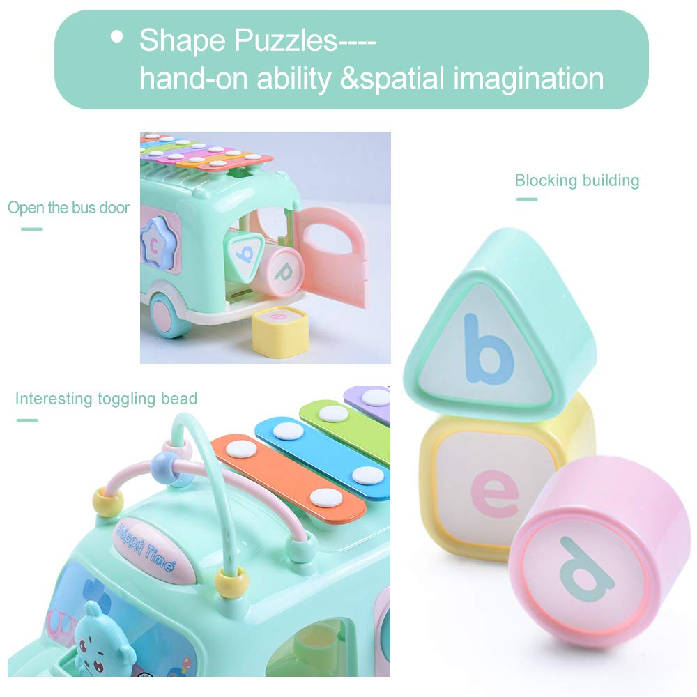 Baby Musical School Bus Xylophone Toy for Toddlers 1-3 Years - Shape Puzzles & Knocking Xylophone Educational Toy for 1 Year Old Boys & Girls - Perfect Christmas Birthday Gift for Learning & Playtime Fun