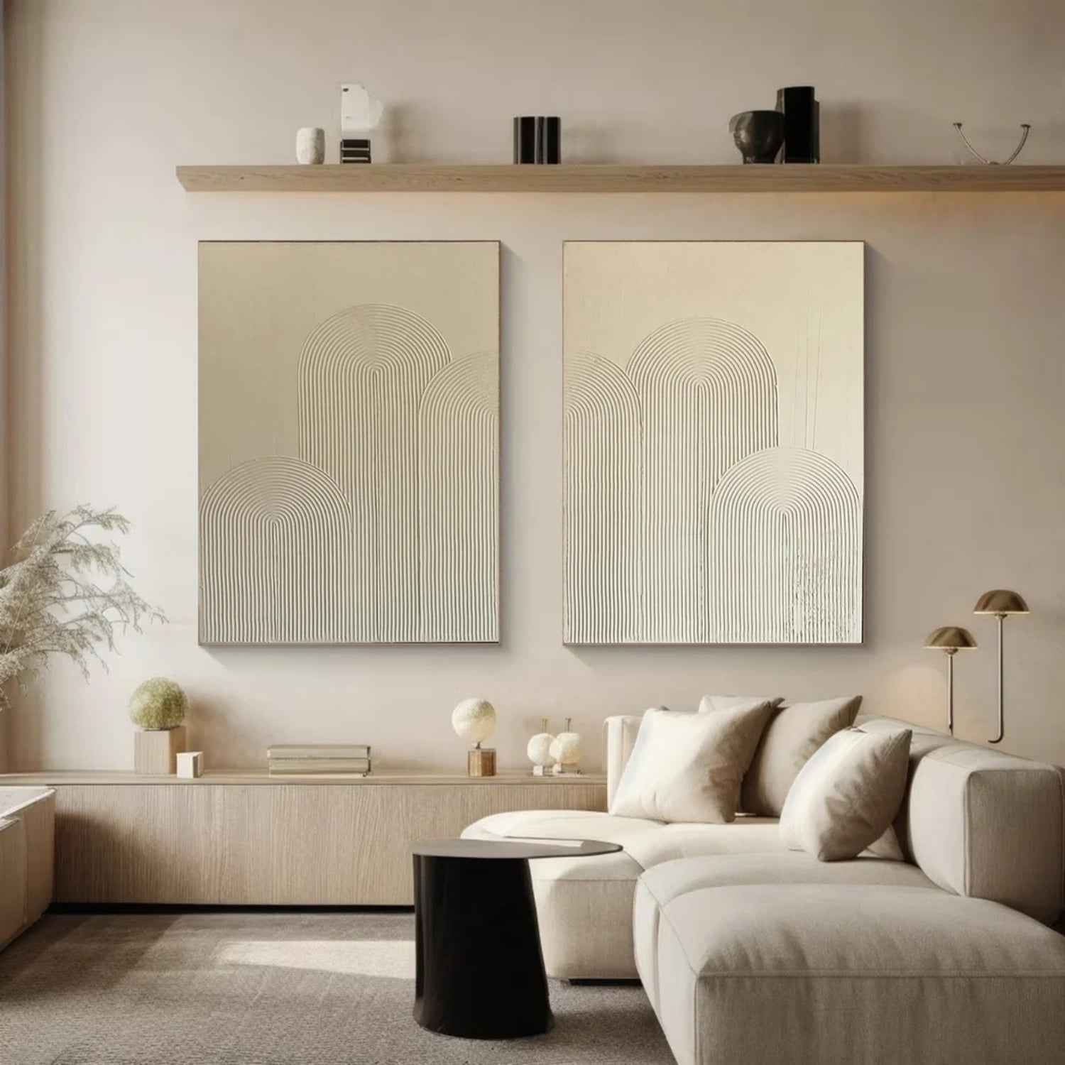 Abstract Beige & Brown Wall Art Set of 2 - Modern Canvas Paintings for Living Room, Bedroom & Office Decor #BB133