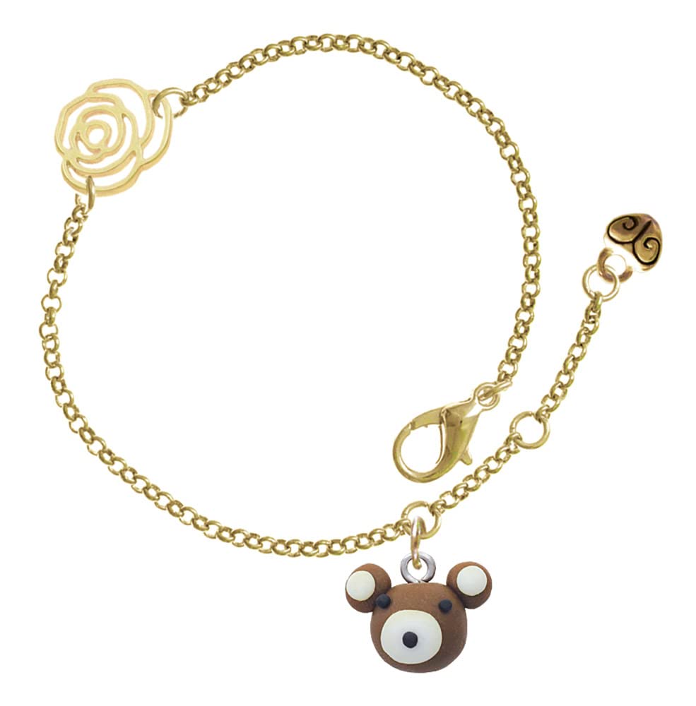 Delight Jewelry Fimo Clay Teddy Bear Charm Bracelet - Gold-tone Rose Link with 6.25