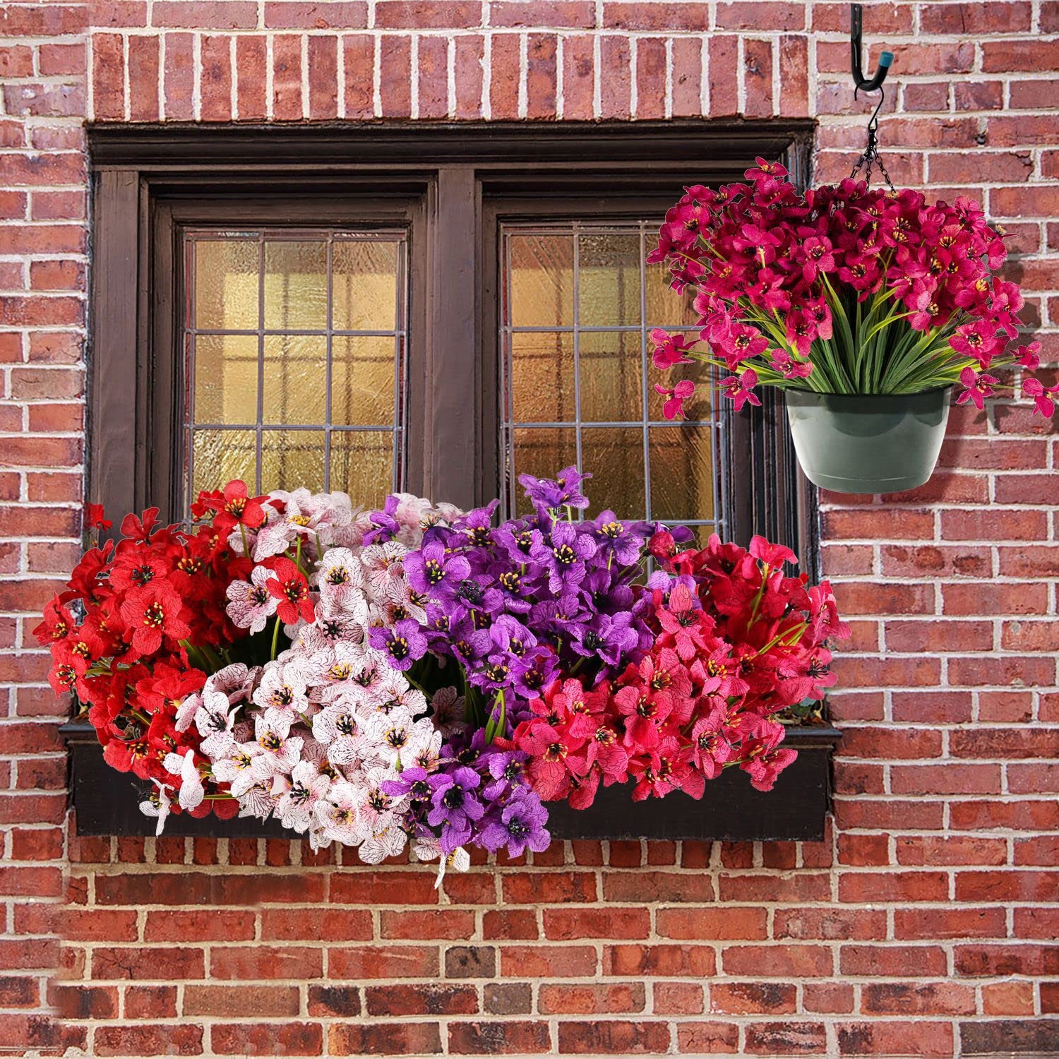 20 Bundles UV Resistant Artificial Flowers Outdoor Fake Roses - No Fade, Weatherproof for Patio, Porch, Window Box, Home, Wedding & Farmhouse Decor (Rose Red) | Perfect for Garden, Balcony, Centerpieces & DIY Crafts