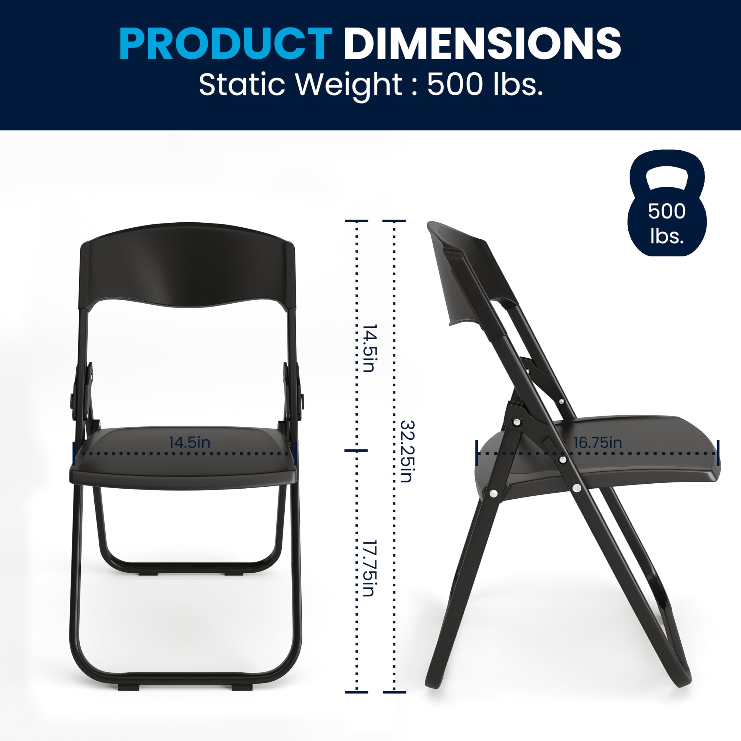 Flash Furniture 2-Pack HERCULES Series Heavy Duty Black Plastic Folding Chairs - 500 lb Capacity, Built-in Ganging Brackets - Ideal for Events, Banquets, and Outdoor Gatherings