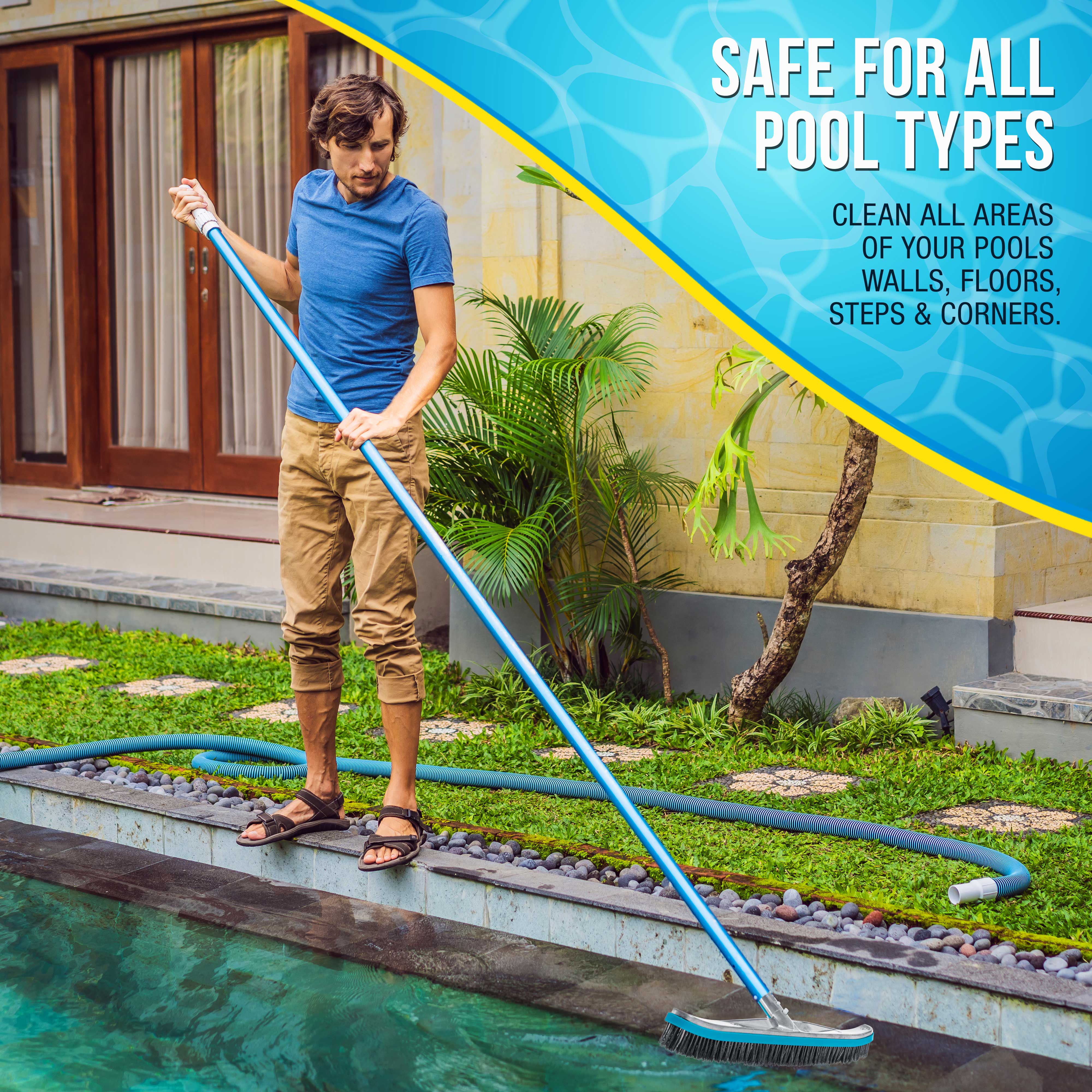 U.S. Pool Supply® Professional 18-Inch Stainless Steel Pool Algae Brush with Heavy Duty Aluminum Handle | EZ Clips & Durable Wire Bristles | Scrub & Remove Rust Stains, Debris | Perfect for In-Ground & Above Ground Pools, Spas & Hot Tubs