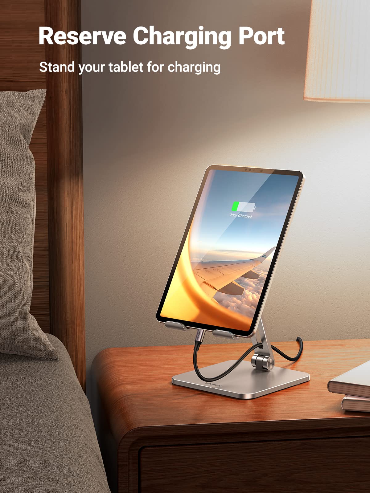 UGREEN Adjustable Aluminum Tablet Stand Holder for iPad Pro/Air/Mini 10.2-12.9 Inch, Thick Base Desk Stand with Non-Slip Design - Perfect for Home Office, Study, Watching Videos & Video Calls (Silver)