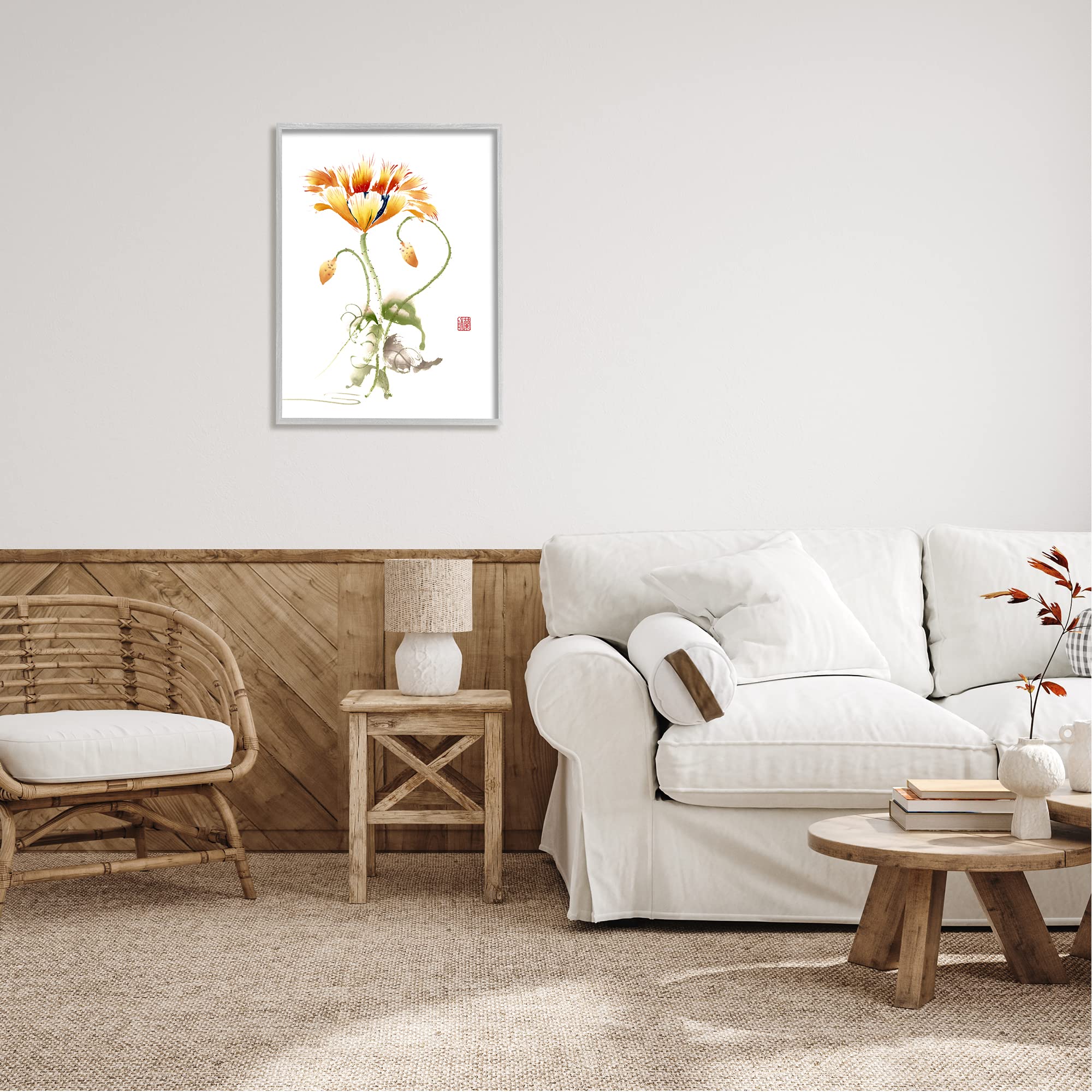 Stupell Industries Orange Yellow Daisy Flower Blossom Wall Art - Hand-Painted Botanical Illustration by Nan Rae - Perfect for Living Room, Bedroom & Office Decor