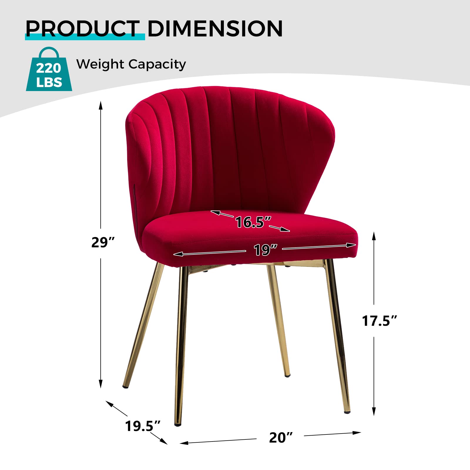 TINA'S HOME Modern Velvet Dining Chairs - Gold Metal Leg Accent Chairs with Tufted Back, Upholstered Side Chairs for Living Room, Kitchen, Vanity & Patio | Elegant Home Decor for Small Spaces (Red)