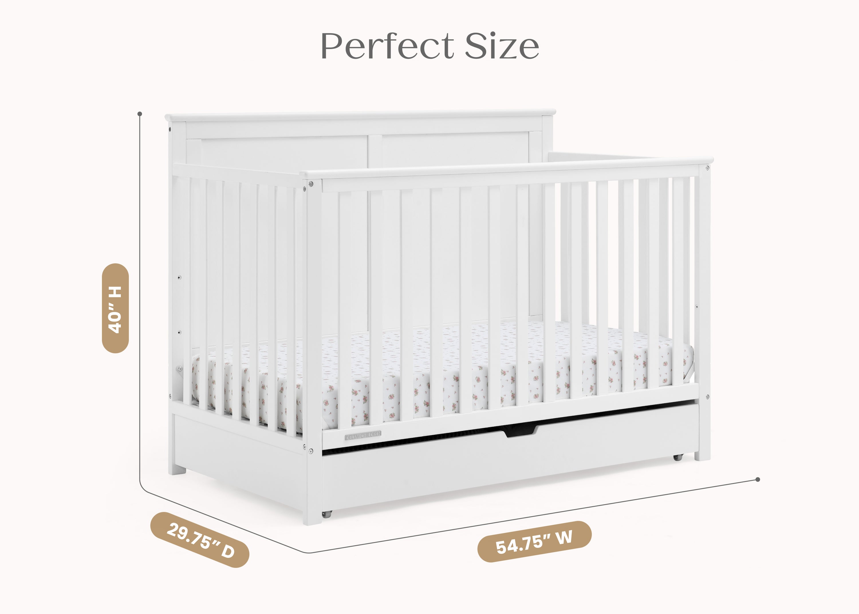 Logan 6-in-1 Convertible Baby Crib with Underdrawer Storage - White Nursery Furniture for Newborn to Toddler Bed | Perfect for Small Spaces & Modern Nurseries