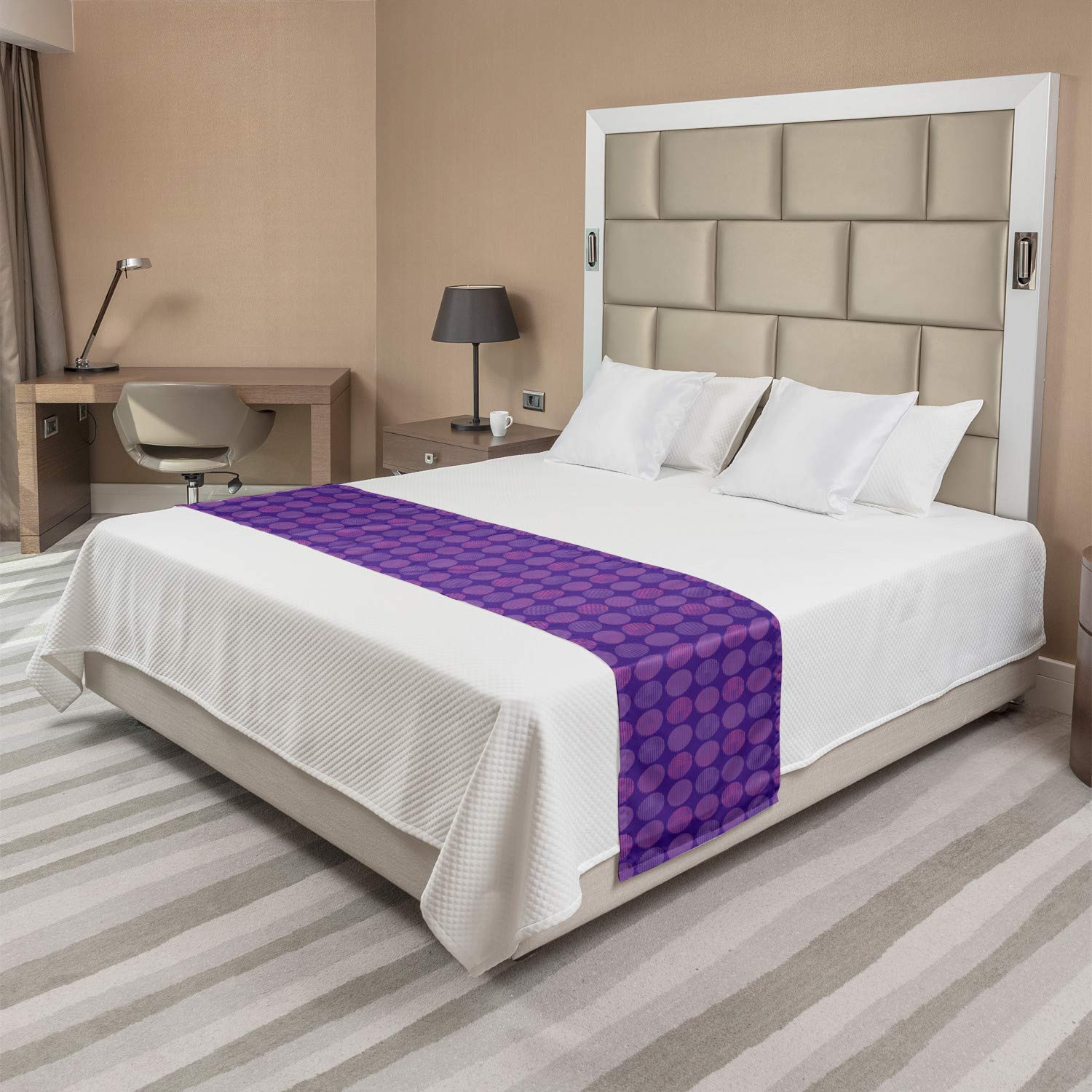 Ambesonne Modern Abstract Circle Pattern Bed Runner - Polka Dot Decorative Bed Scarf for Hotels, Homes & Guestrooms - Purple Fuchsia Accent Bedding - Perfect for Master Bedrooms, Guest Beds & Luxury Hotel Decor