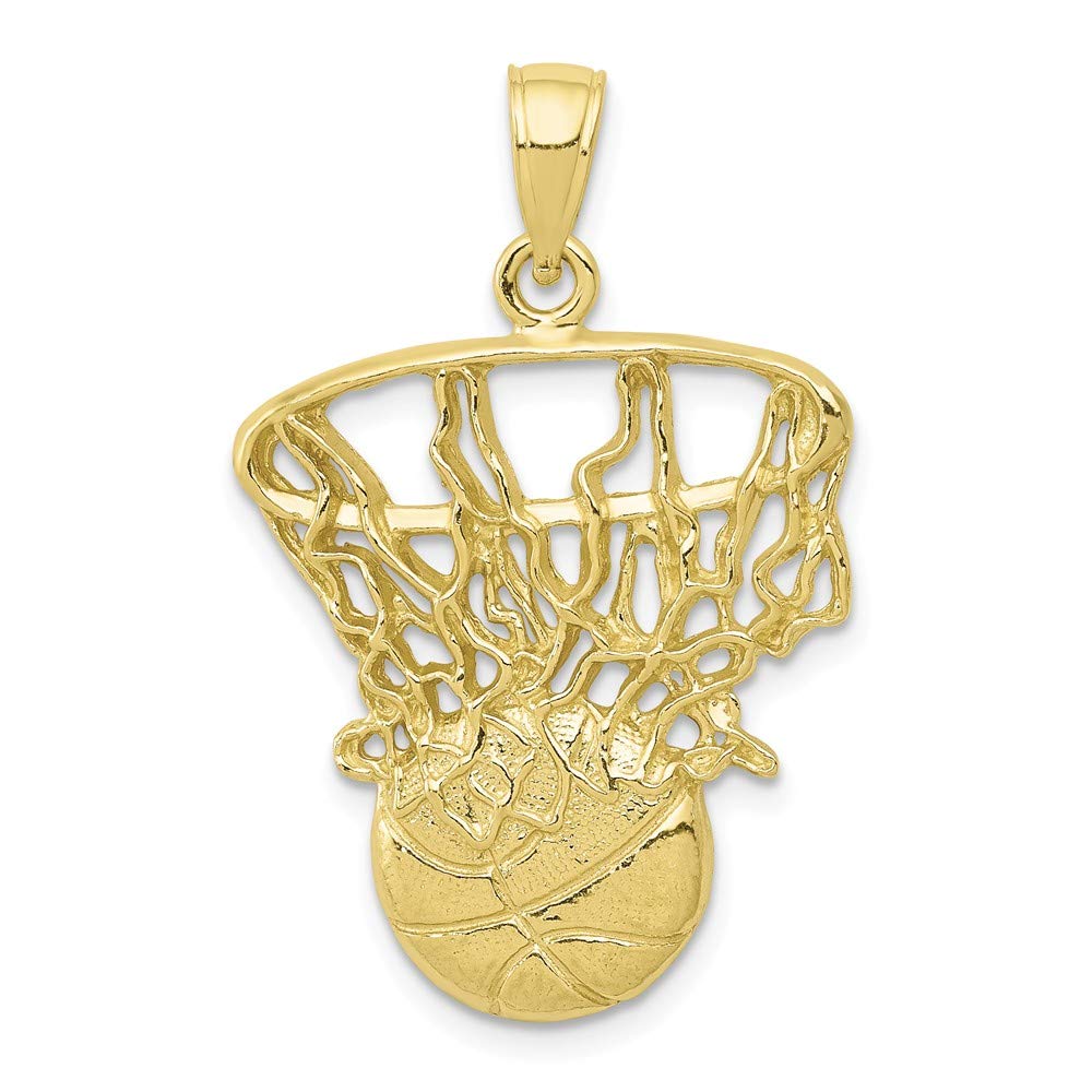 10K Yellow Gold Basketball & Net Pendant Necklace - Elegant Jewelry Gift for Basketball Lovers - Perfect for Games, Graduation & Sports Events