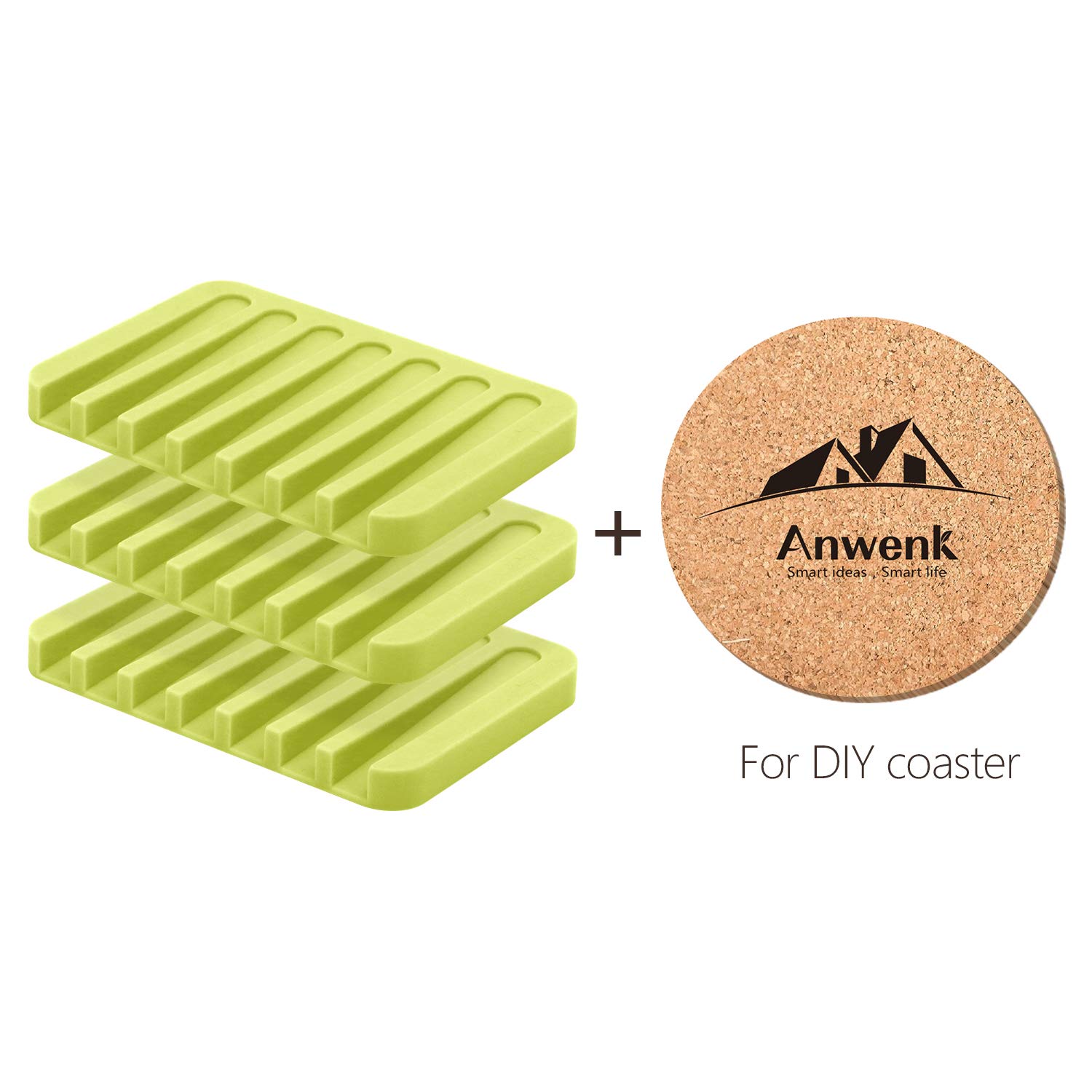 Anwenk 3-Pack Silicone Soap Dish Holder - Waterfall Drain Design for Shower, Bathroom & Kitchen Countertop | Keeps Soap Bars Dry & Clean | Flexible & Easy to Clean | Perfect for Bath, Sink & Travel Use