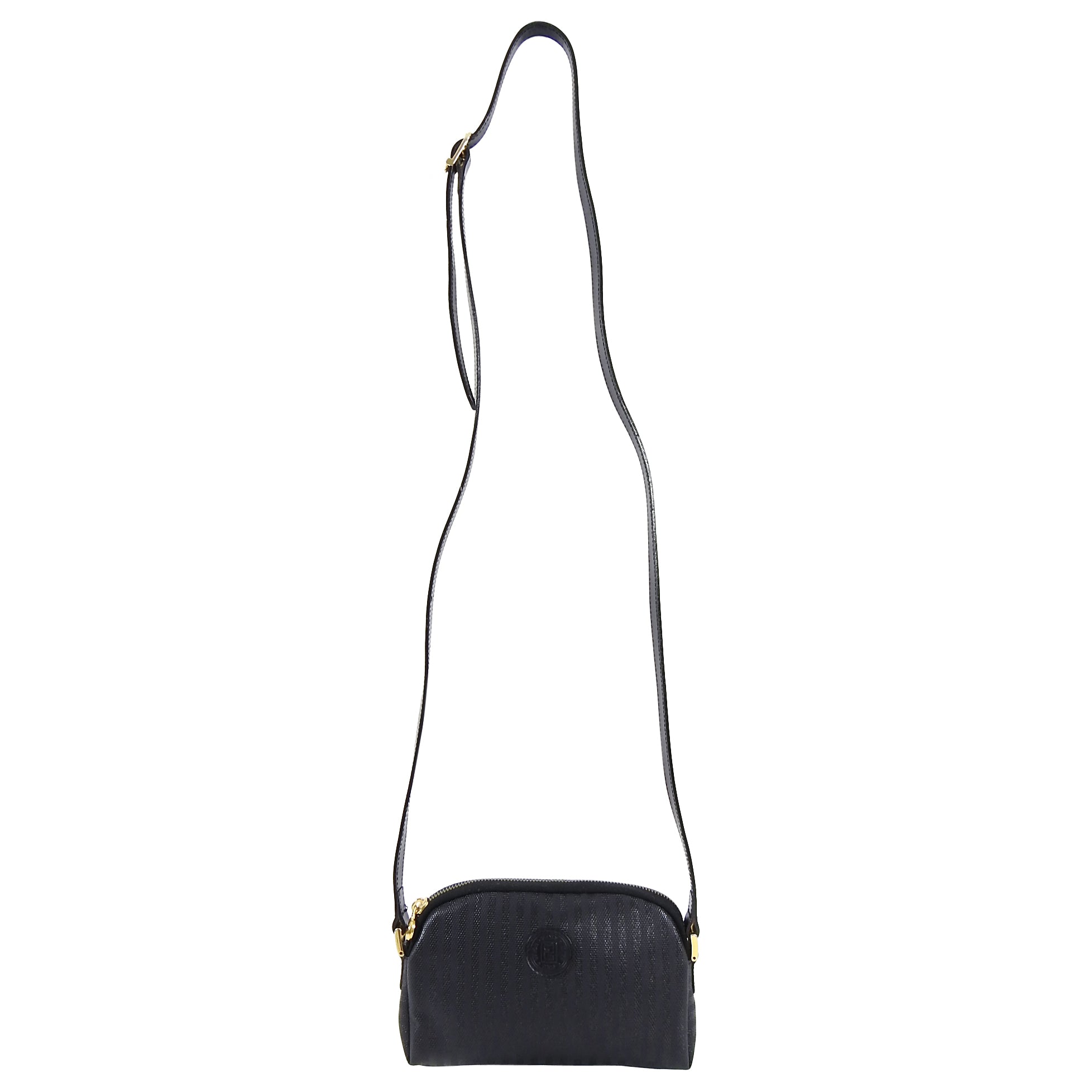 Fendi Vintage 1990s Black Coated Canvas Striped Small Crossbody Bag | Authentic Designer Shoulder Purse for Women | Perfect for Date Night, Travel & Everyday Use