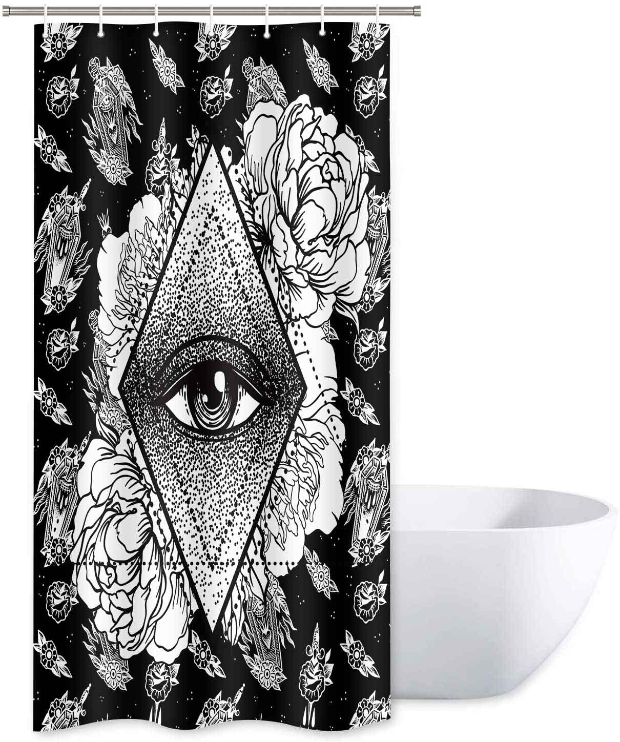 SDDSER 36x72 Inch Psychedelic Eye Shower Curtain - Black & White Geometric Flower Bathroom Decor, Washable Polyester Fabric with Hooks (YLLSSD3528) - Perfect for Boho, Hippie & Vintage Style Bathrooms
